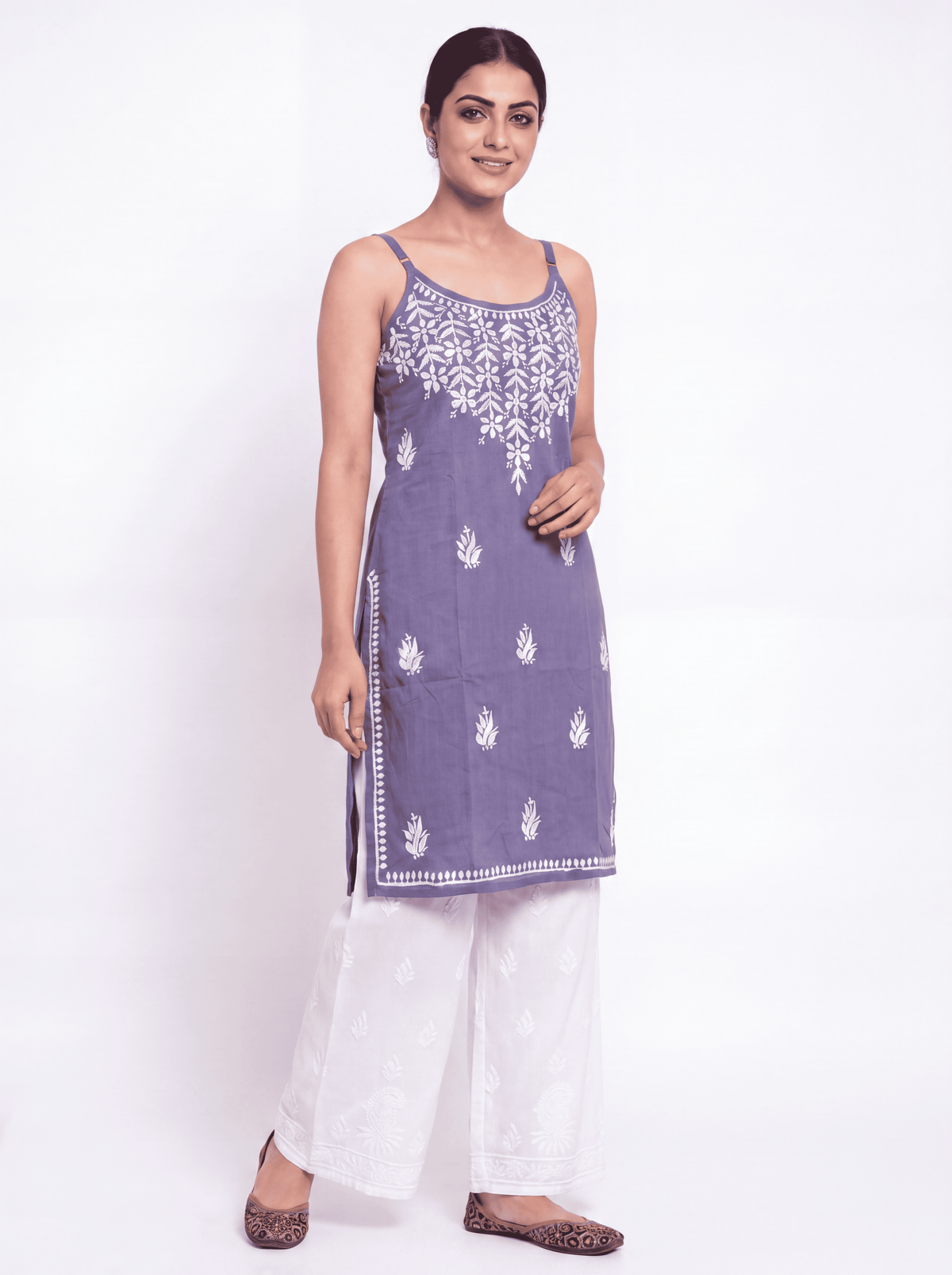 AAVYA Rayon Noodels strap Chikankari Kurti