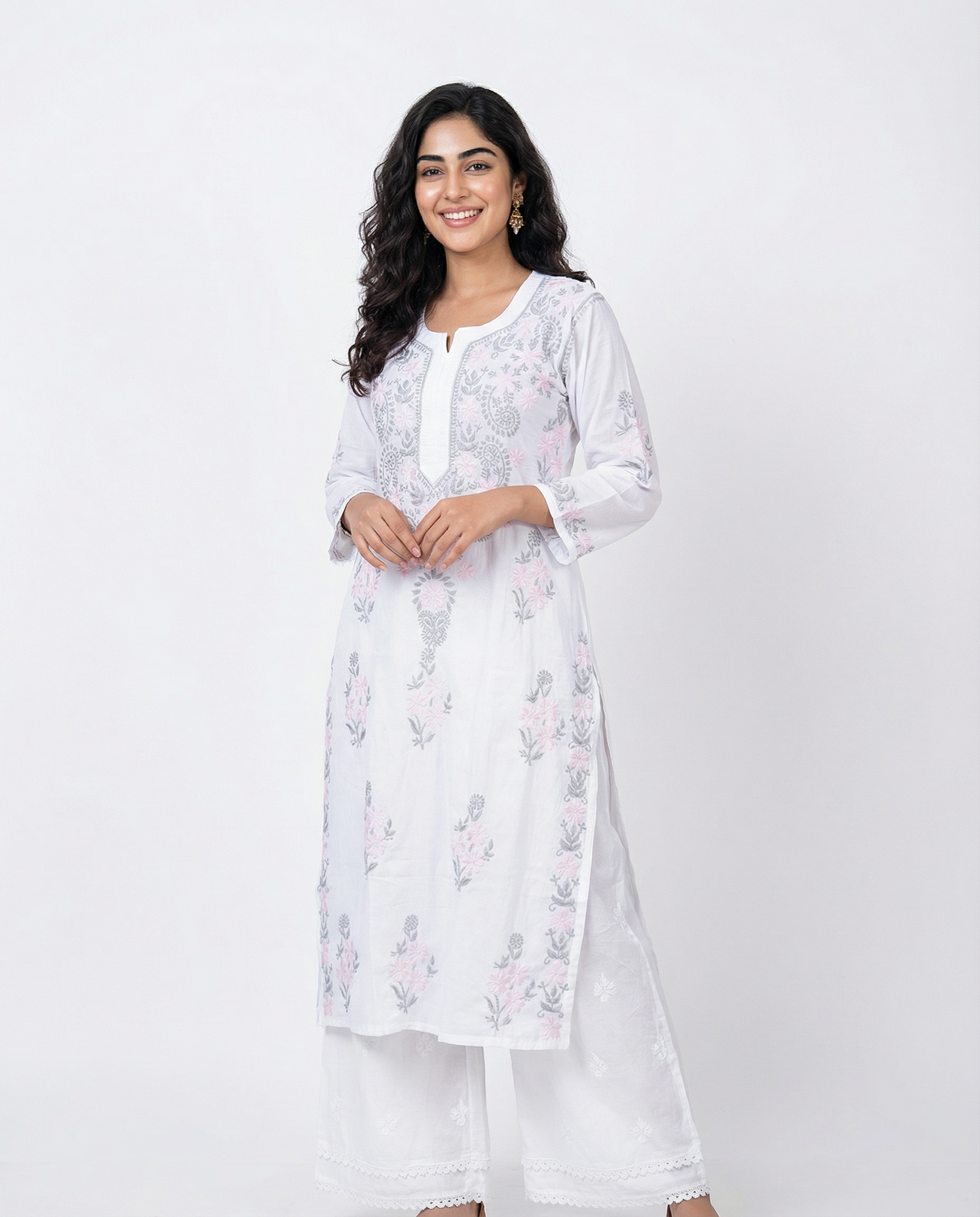 Sehar Handcrafted Mul Straight Chikankari Kurti
