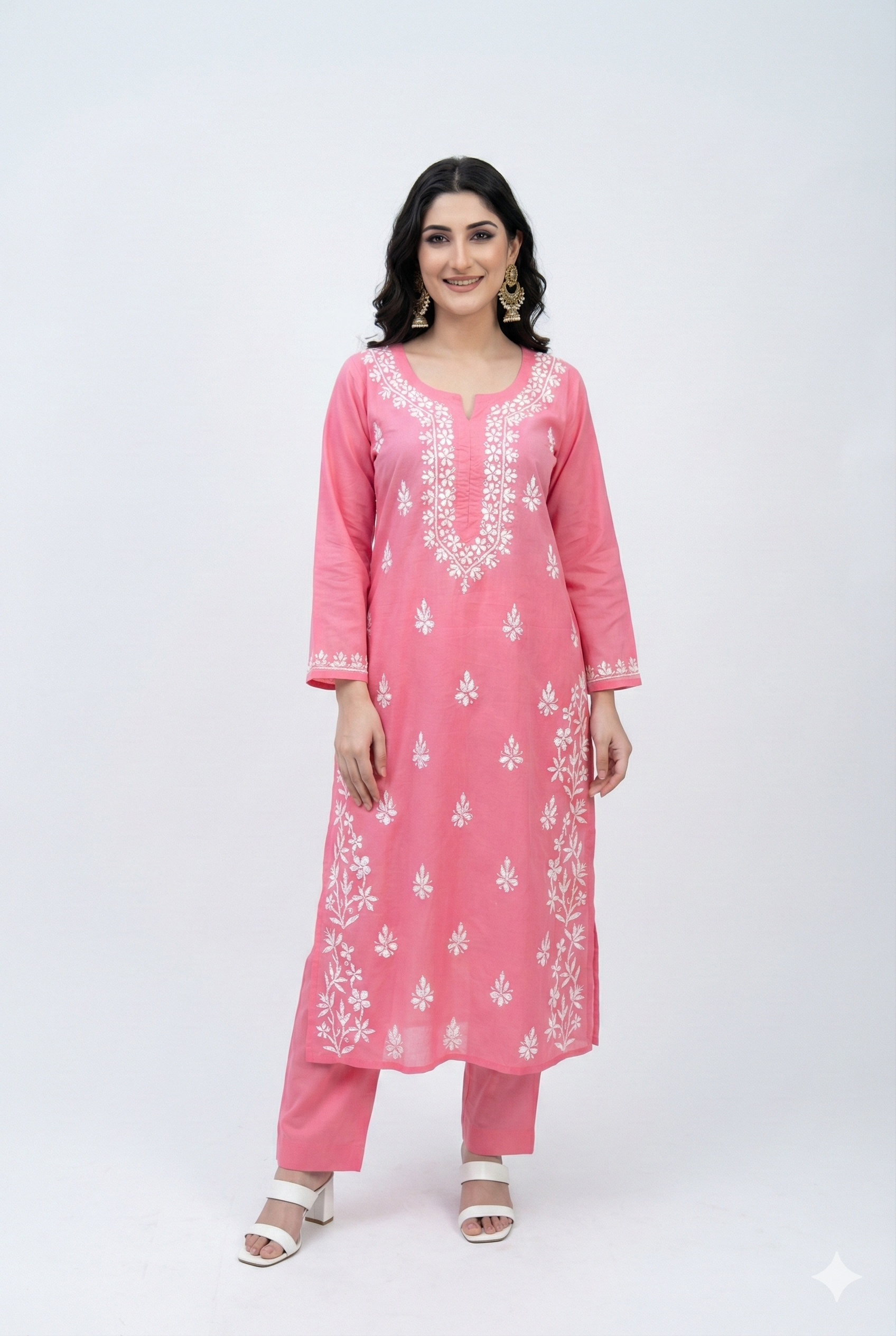 Chikankari Kurti Set -KURTI + MATCHING APNTS + OXIDIZE EARRING