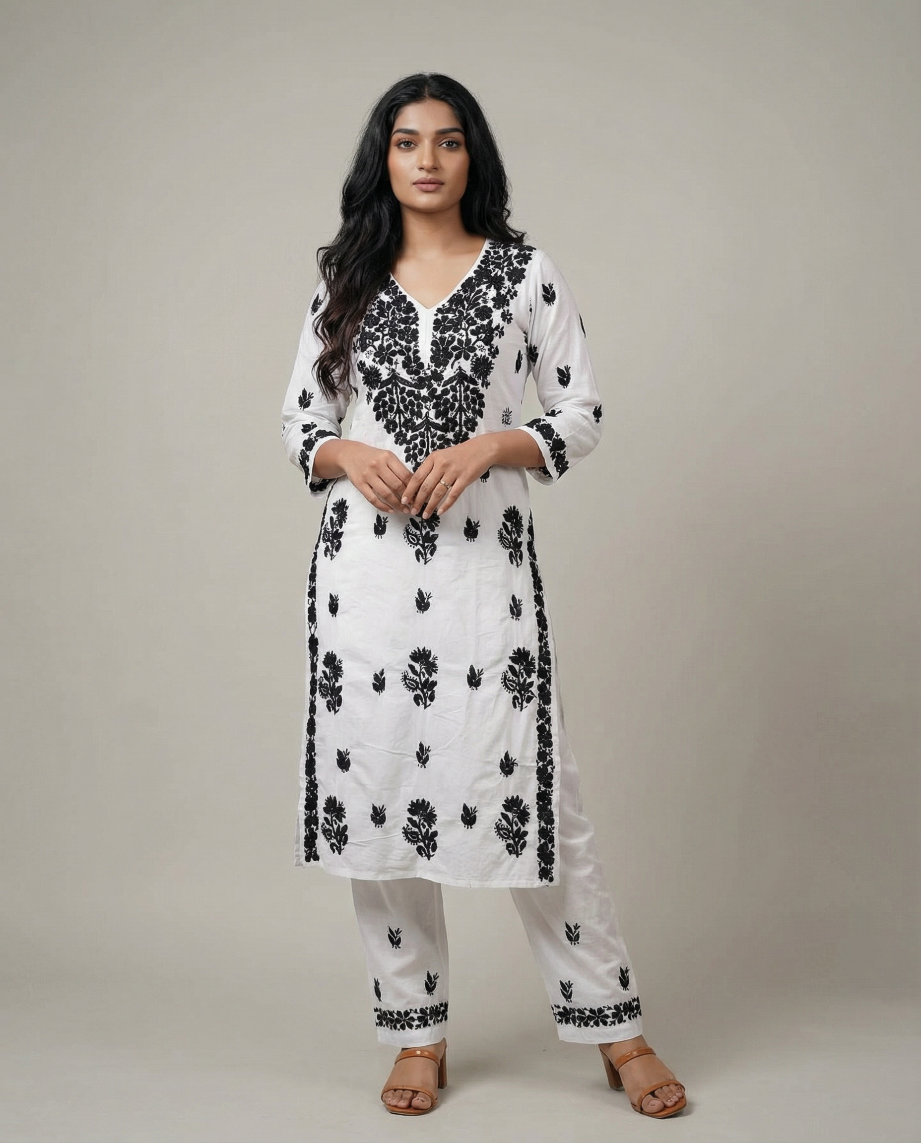 Ahilya – Black & White Cotton Chikankari Set