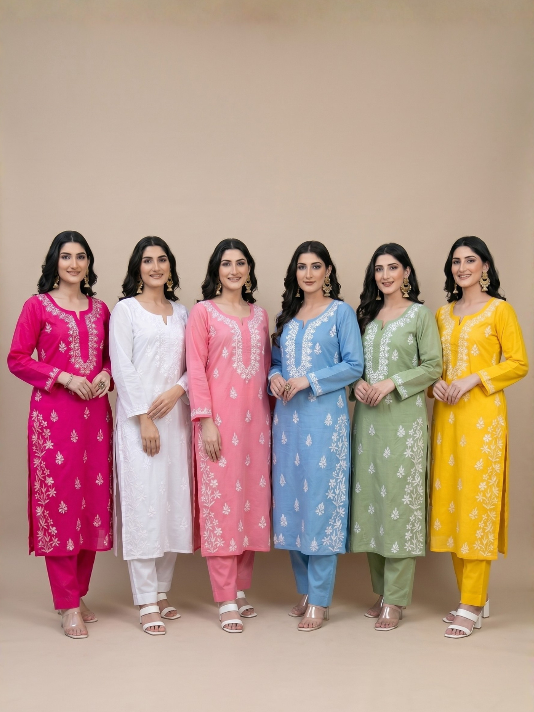 Chikankari Kurti Set -KURTI + MATCHING PANTS + OXIDIZE EARRING