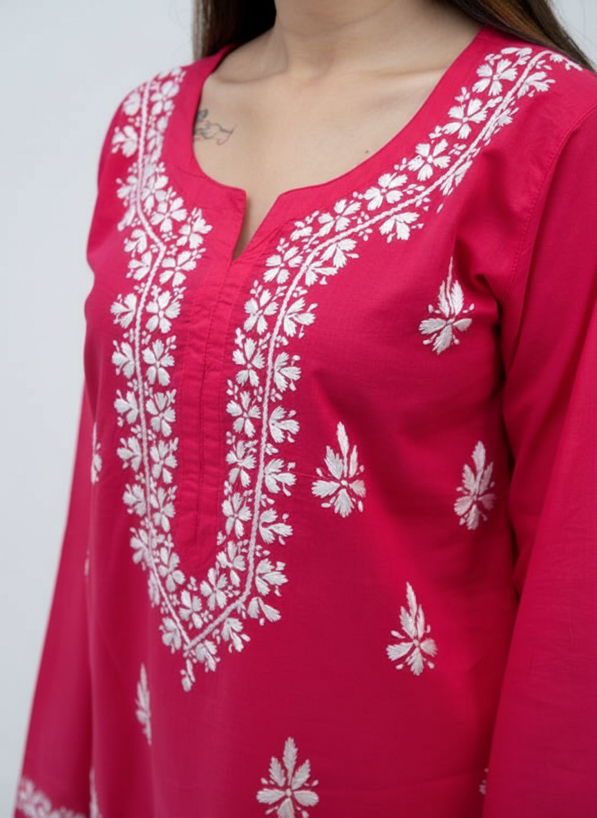Chikankari Kurti Set -KURTI + MATCHING PANTS + OXIDIZE EARRING