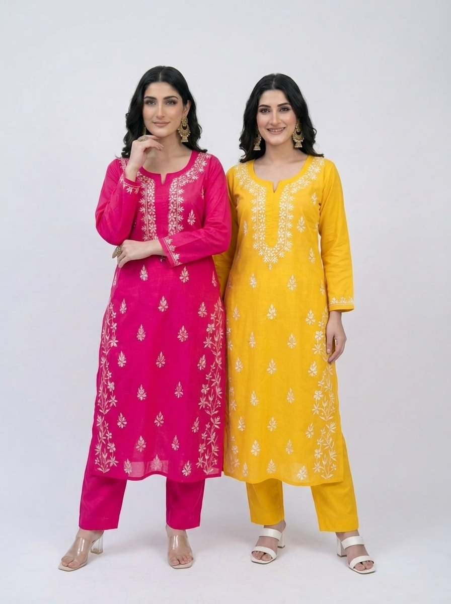 Sara Cotton Chikankari Kurti Set (Combo Offer)