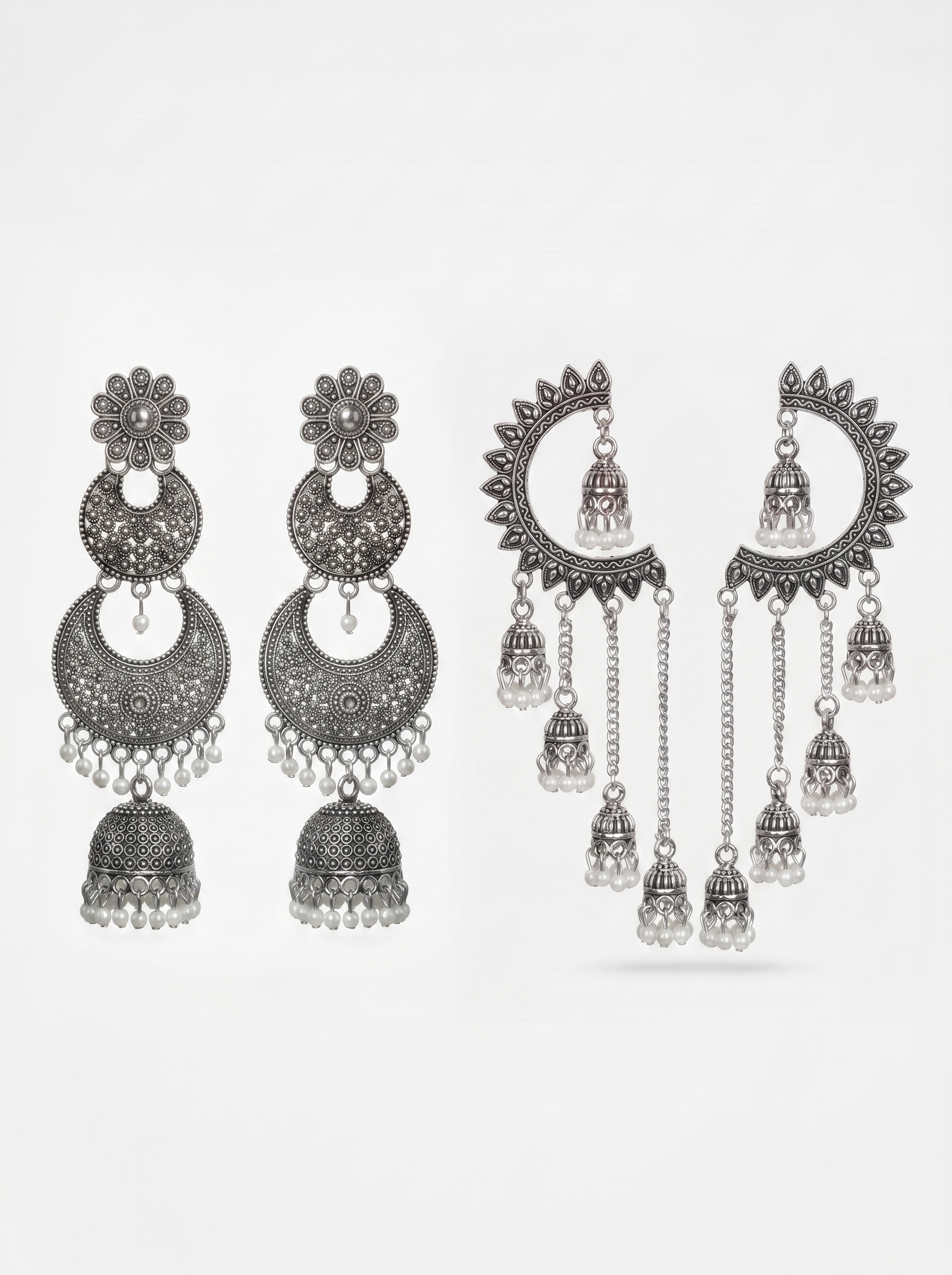 OXIDISED STATEMENT EARRINGS (Pack of 2)