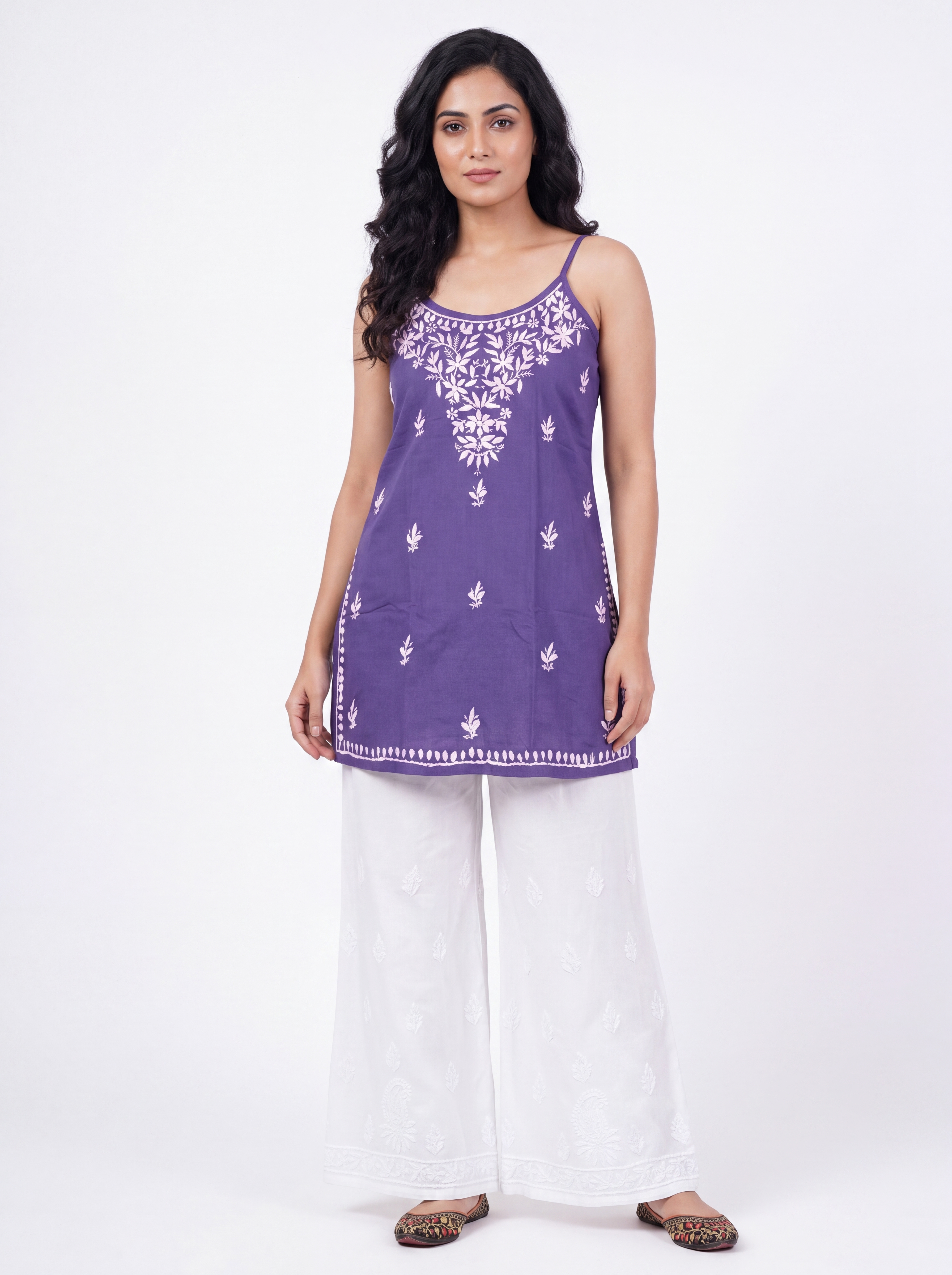 MAIRA Rayon Noodels strap Chikankari Kurti