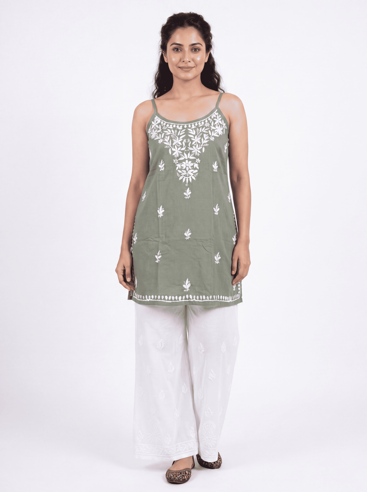 MYRA Rayon Noodels strap Chikankari Kurti