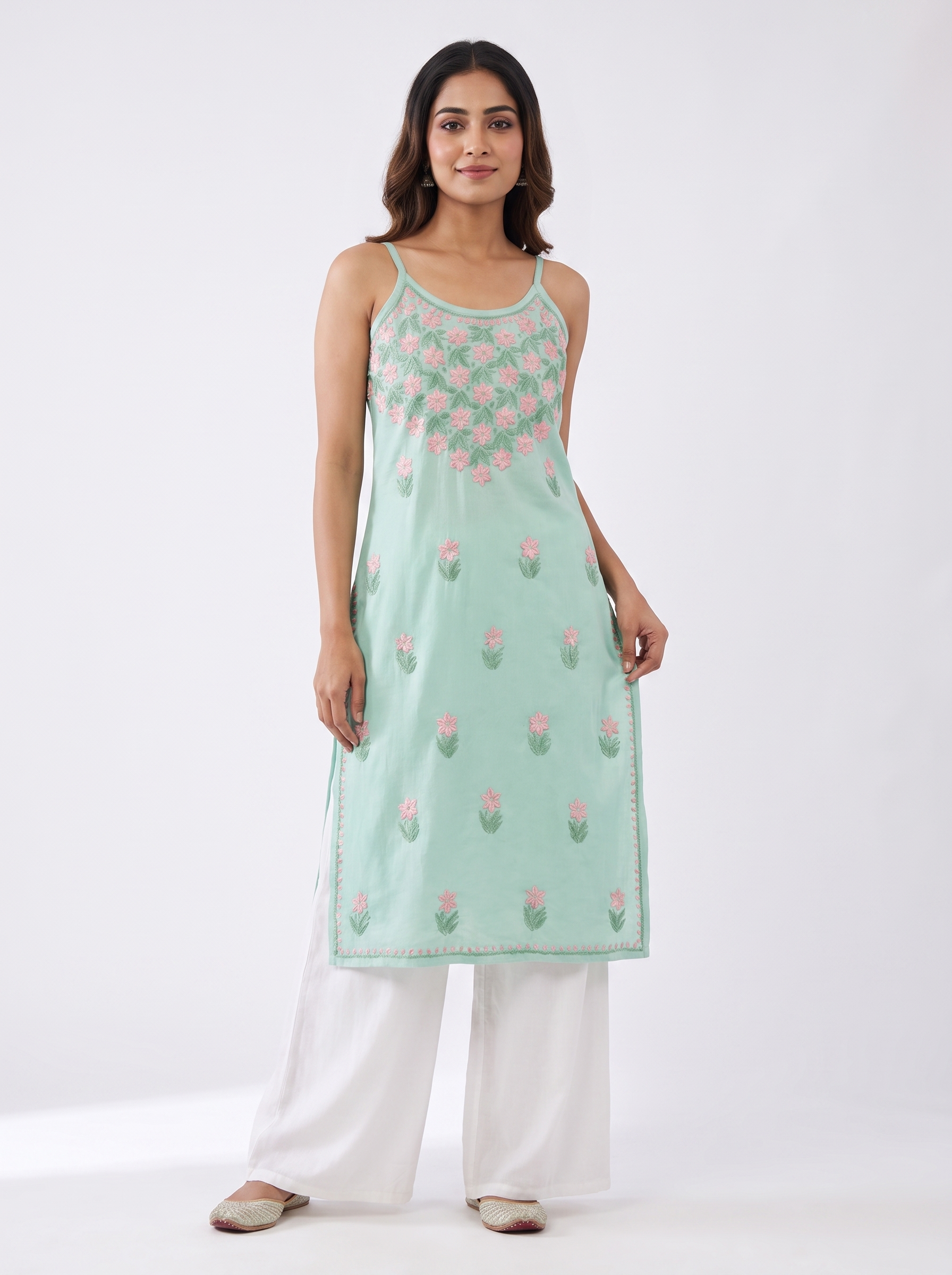 REVA Rayon Noodels strap Chikankari Kurti