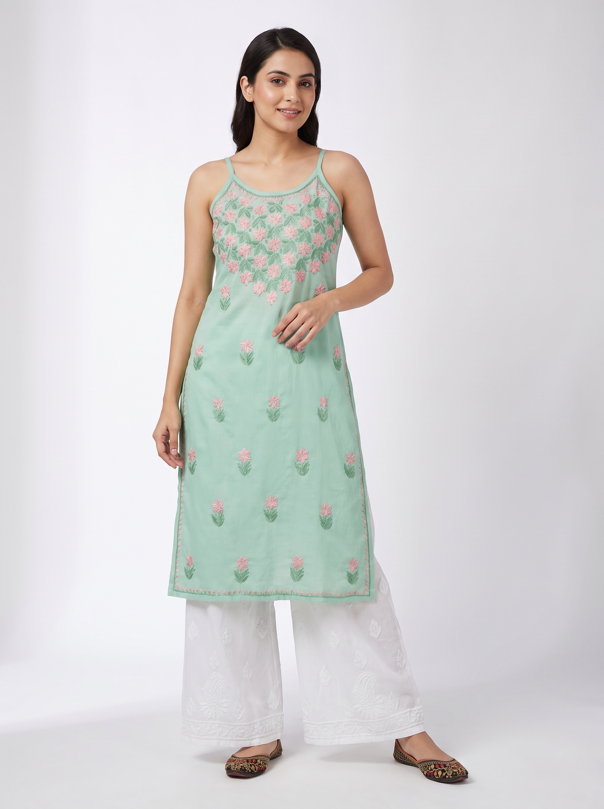 REVA Rayon Noodels strap Chikankari Kurti