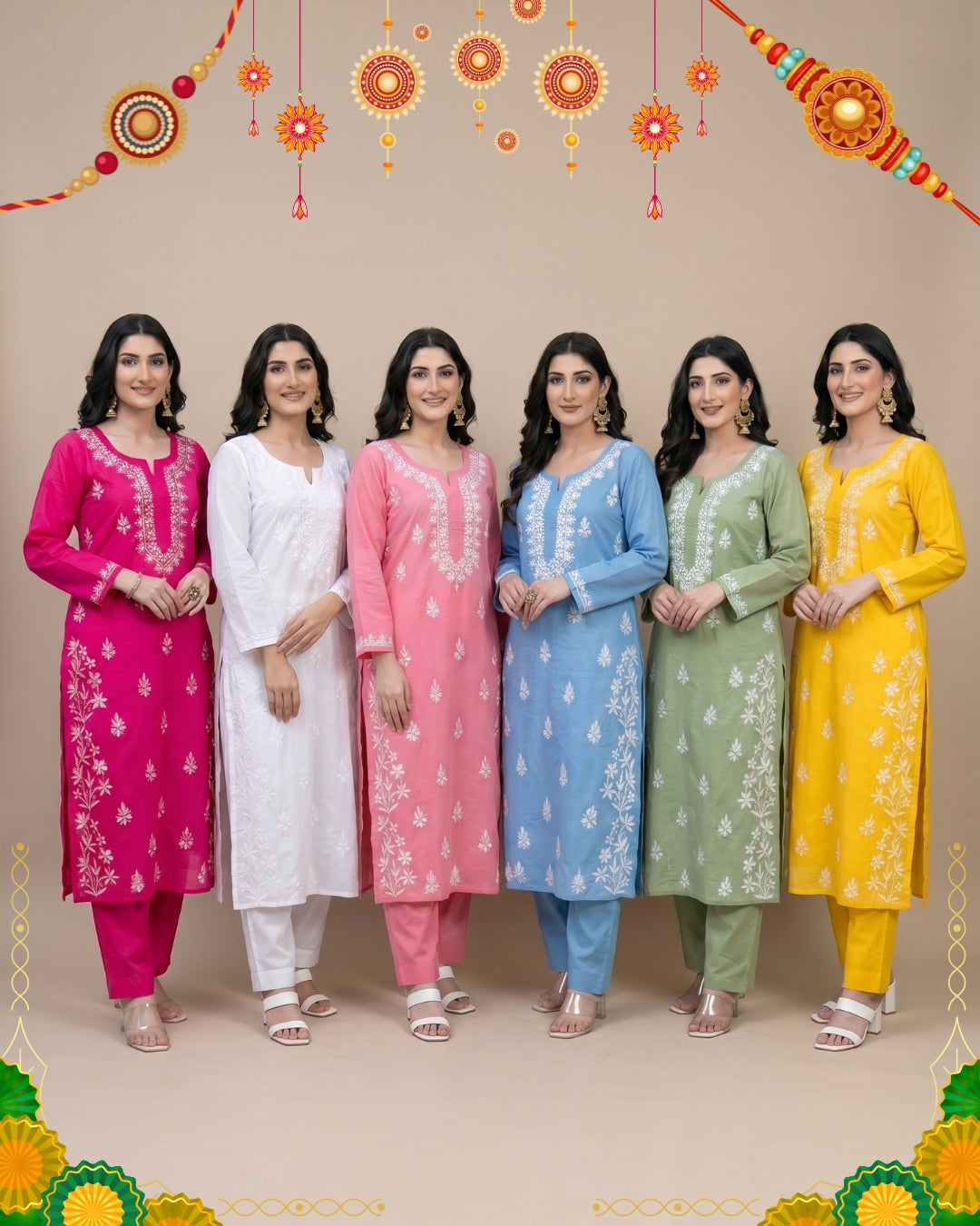 Rakshabandhan Offer Chikankari Kurti Set -KURTI + MATCHING PANTS +Statement Oxidized (Combo of 3) Earring