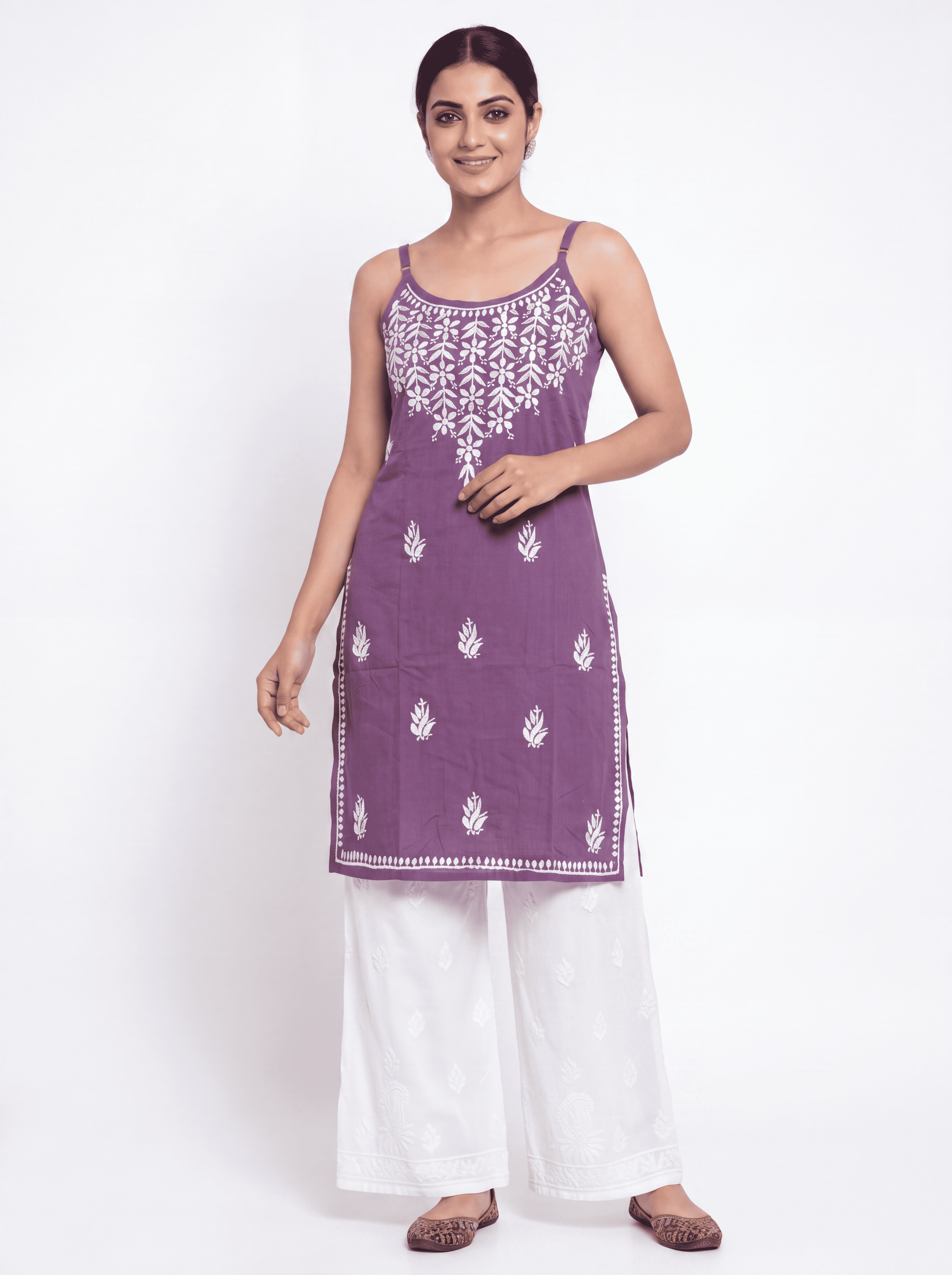 AAVYA Rayon Noodels strap Chikankari Kurti