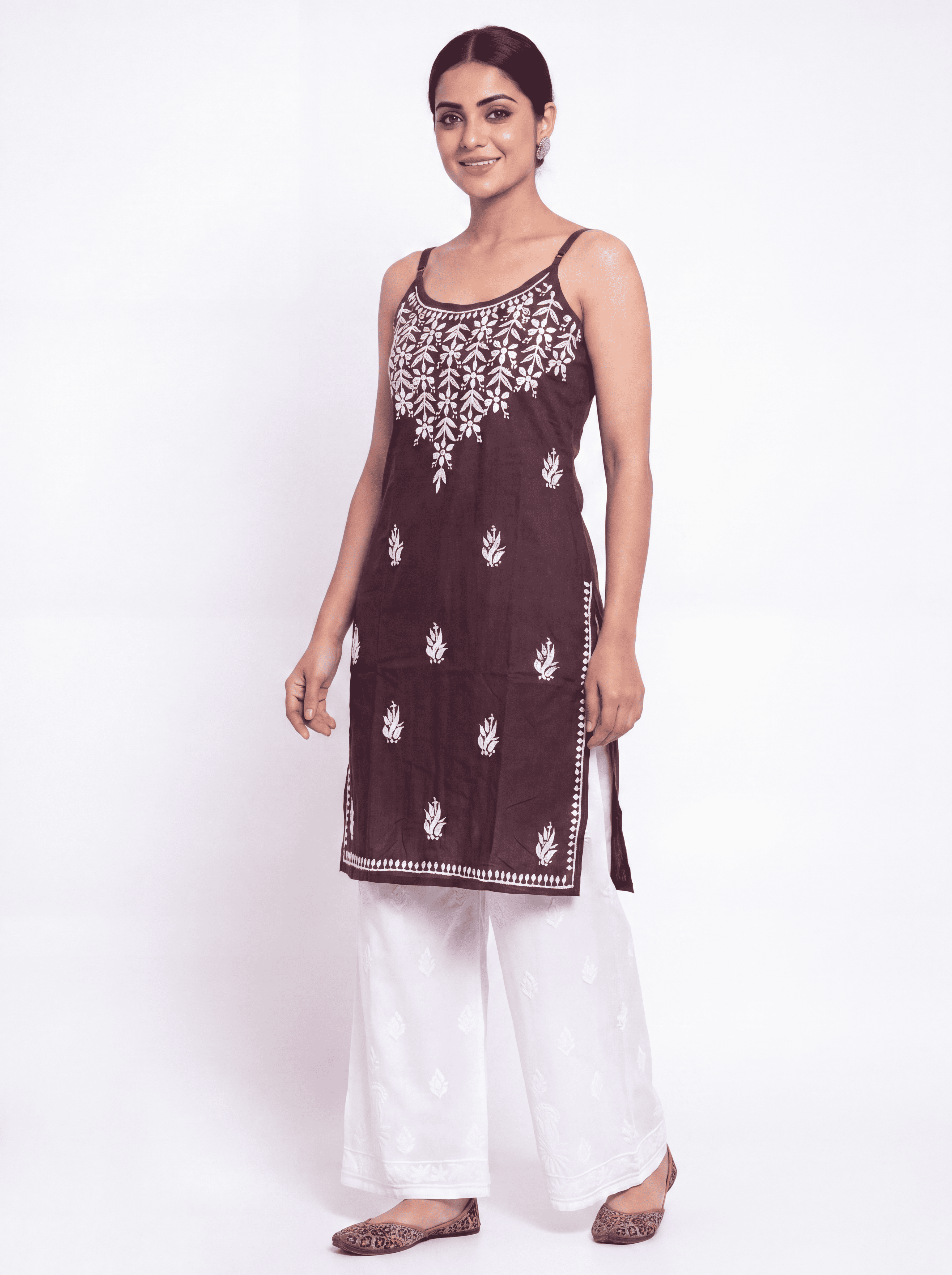 AAVYA Rayon Noodels strap Chikankari Kurti