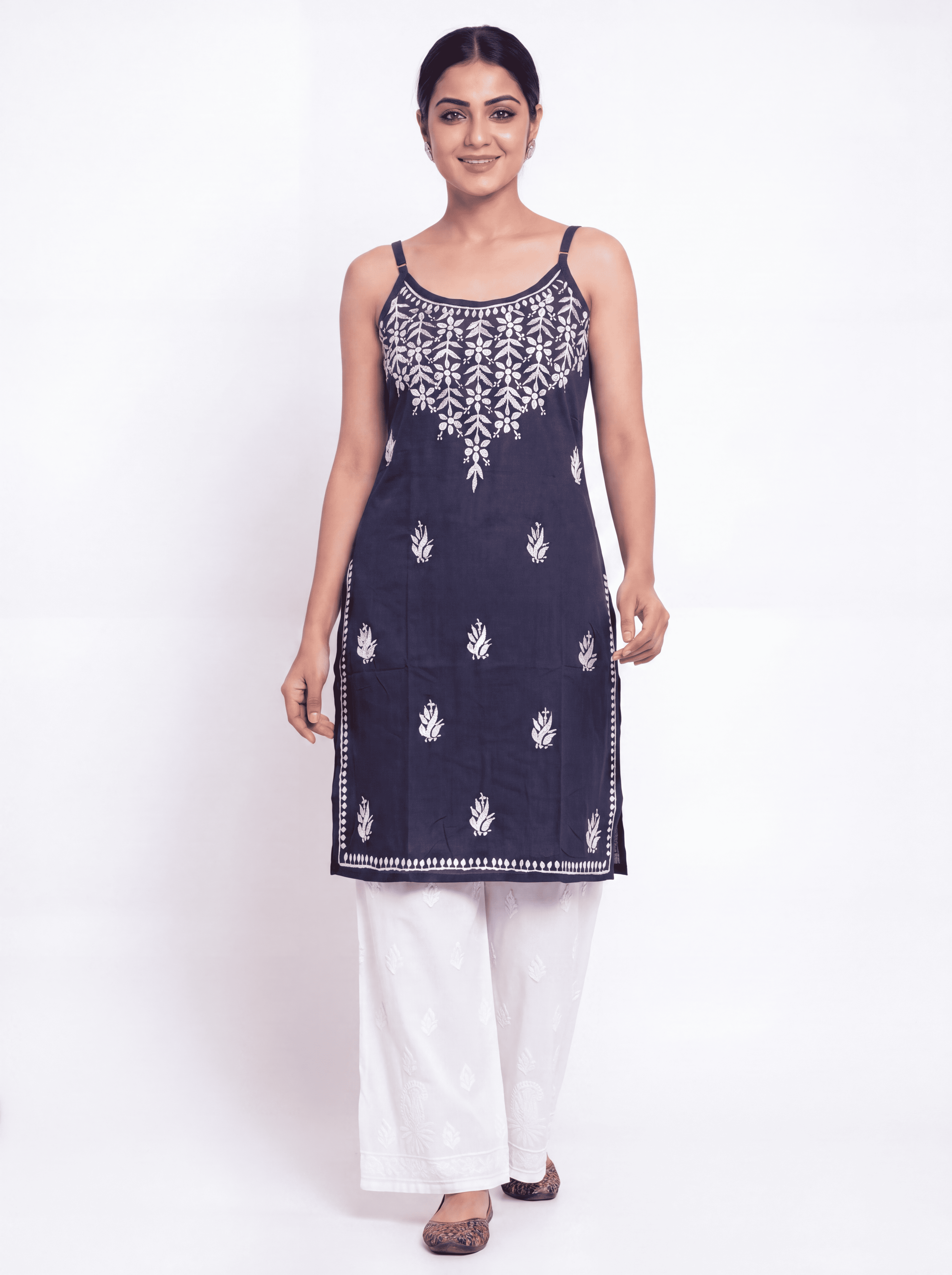 AAVYA Rayon Noodels strap Chikankari Kurti