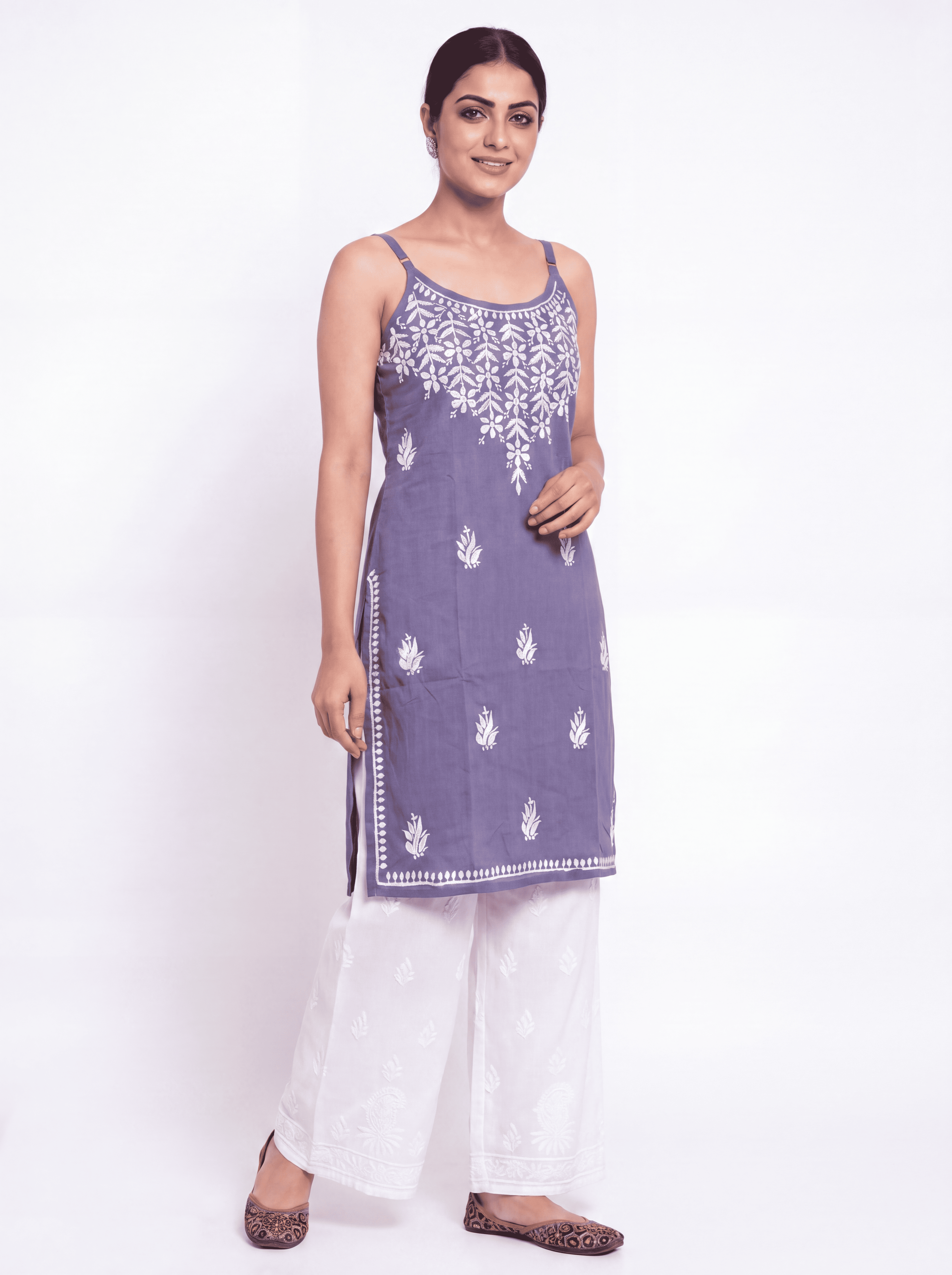 AAVYA Rayon Noodels strap Chikankari Kurti