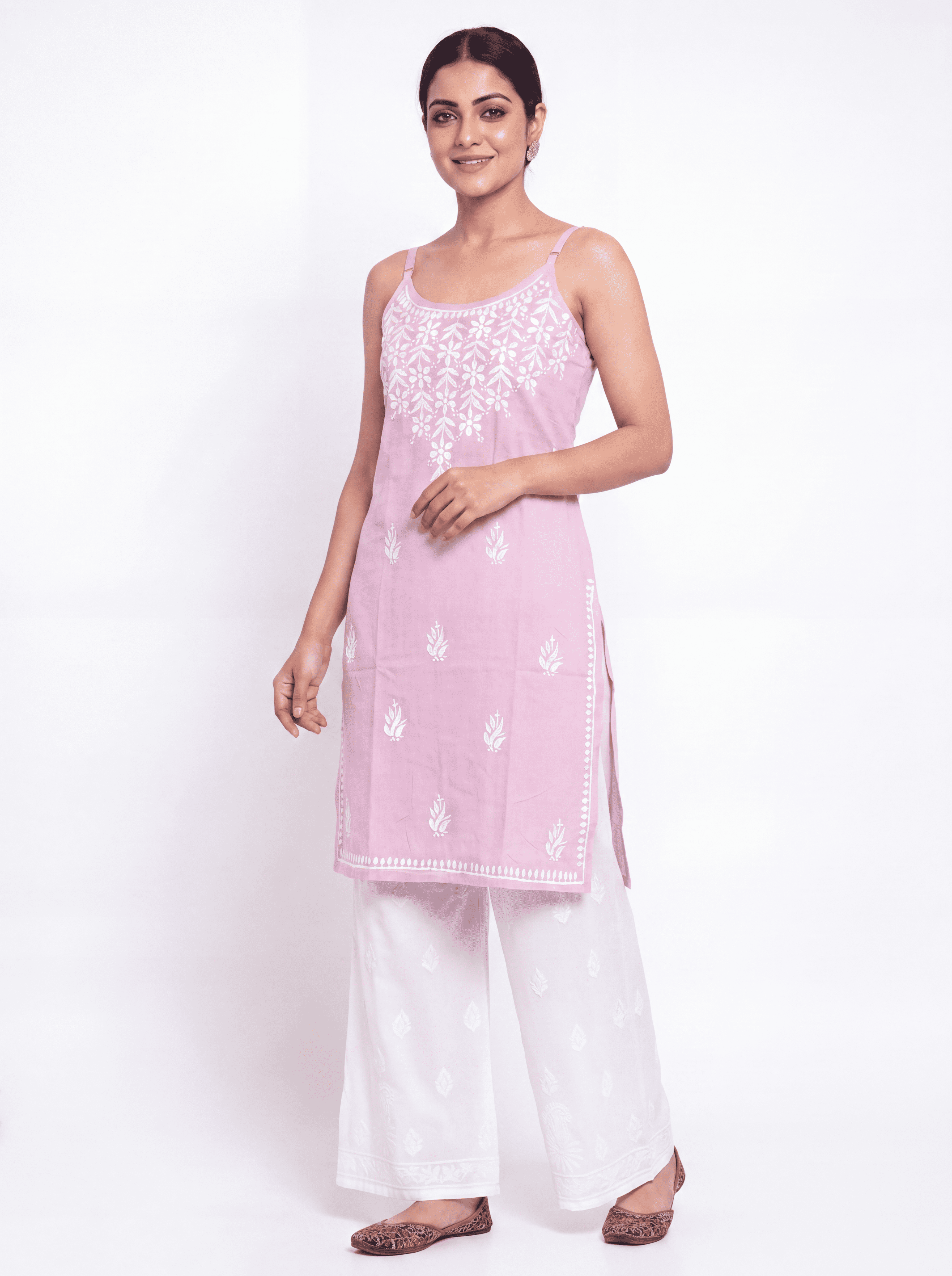 AAVYA Rayon Noodels strap Chikankari Kurti
