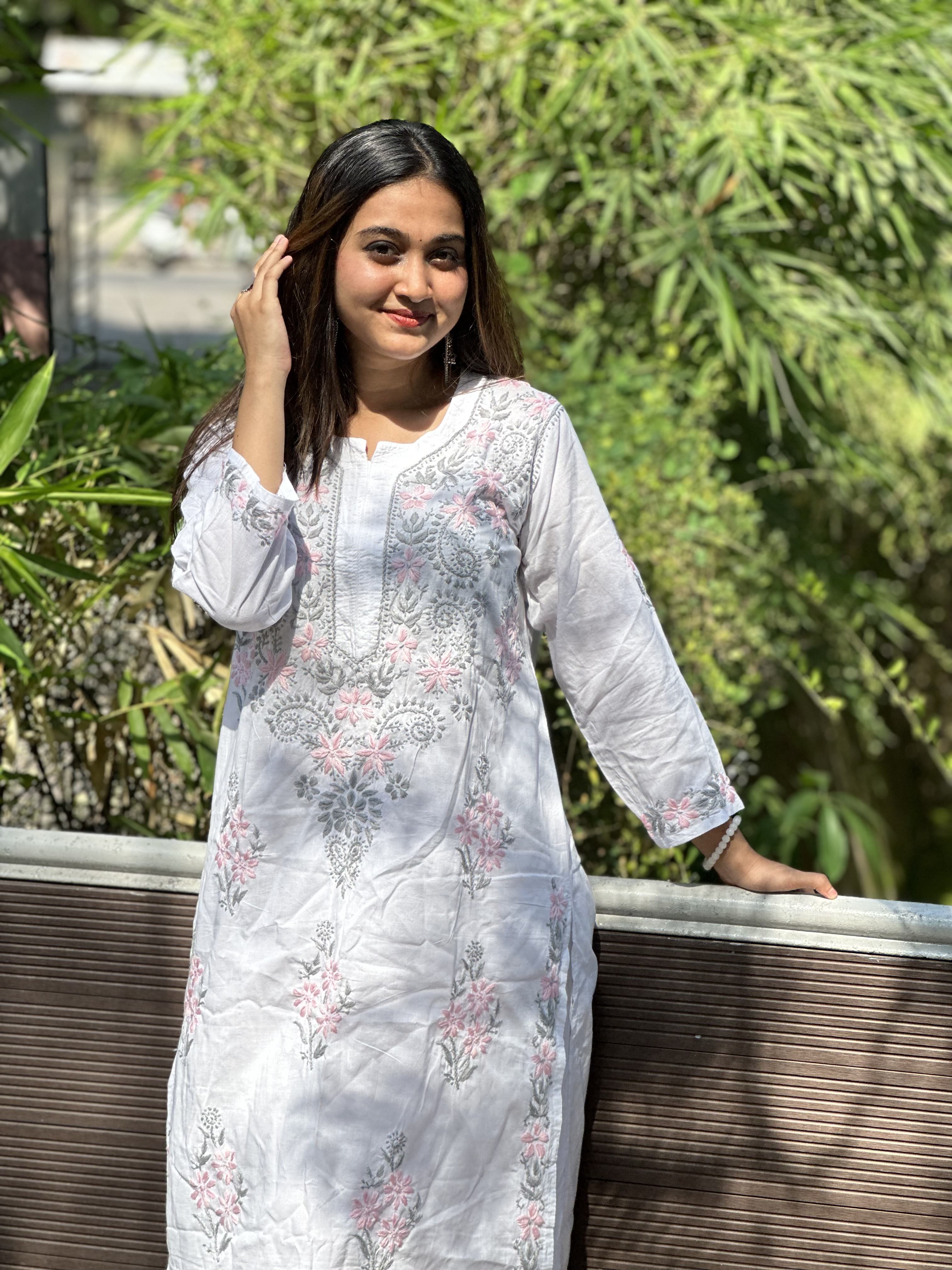 Sehar Handcrafted Mul Straight Chikankari Kurti