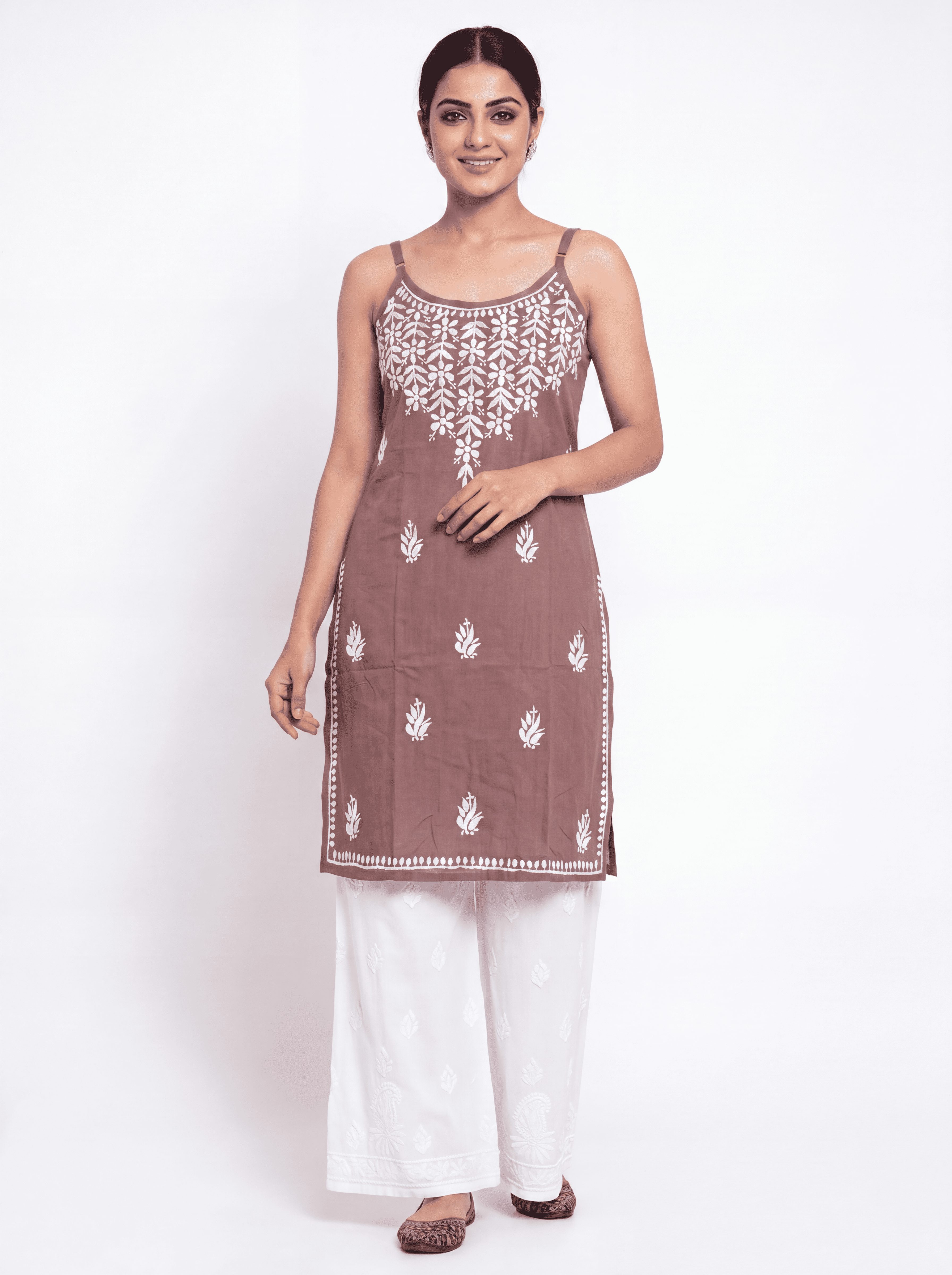 AAVYA Rayon Noodels strap Chikankari Kurti