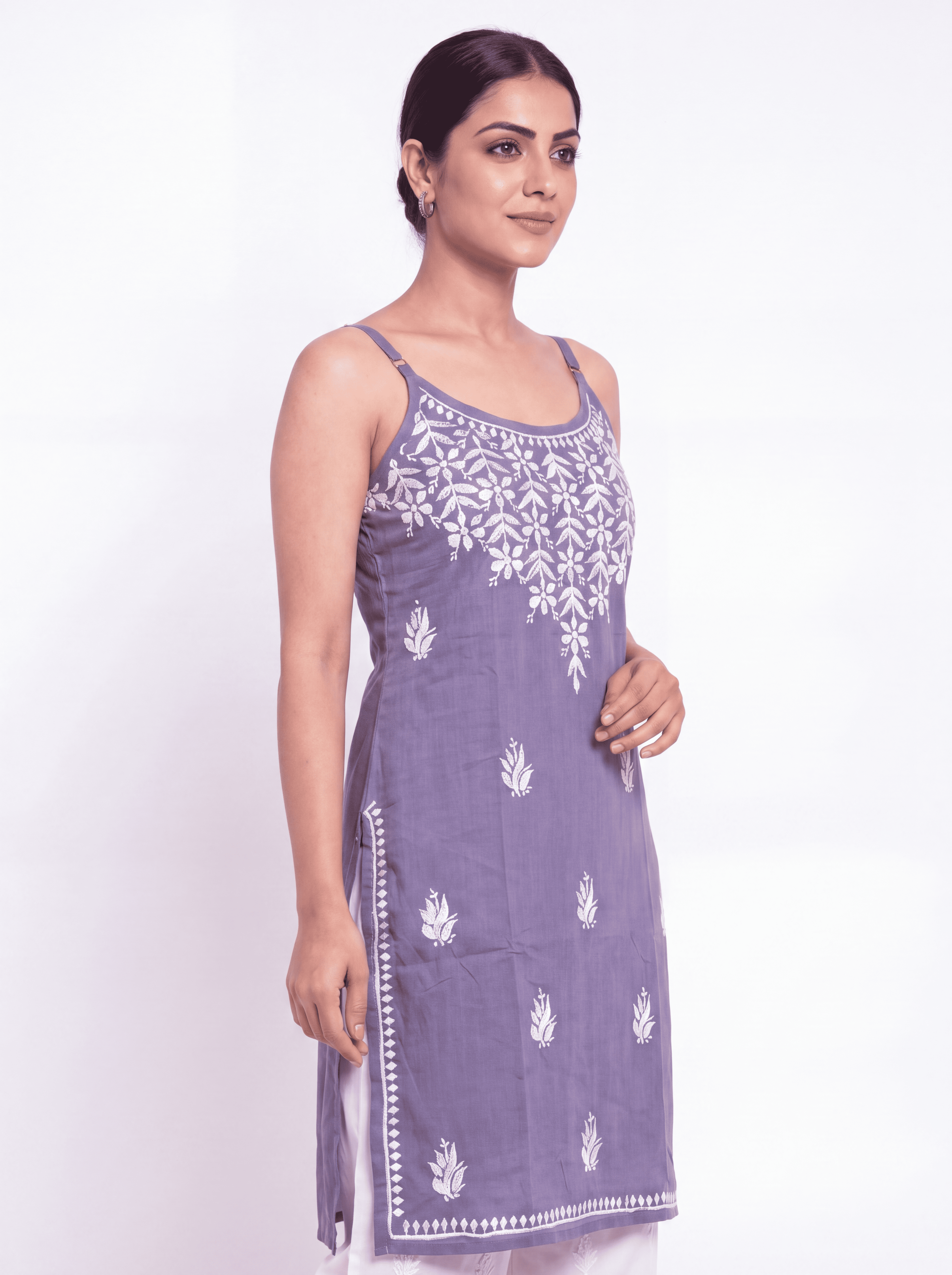 AAVYA Rayon Noodels strap Chikankari Kurti