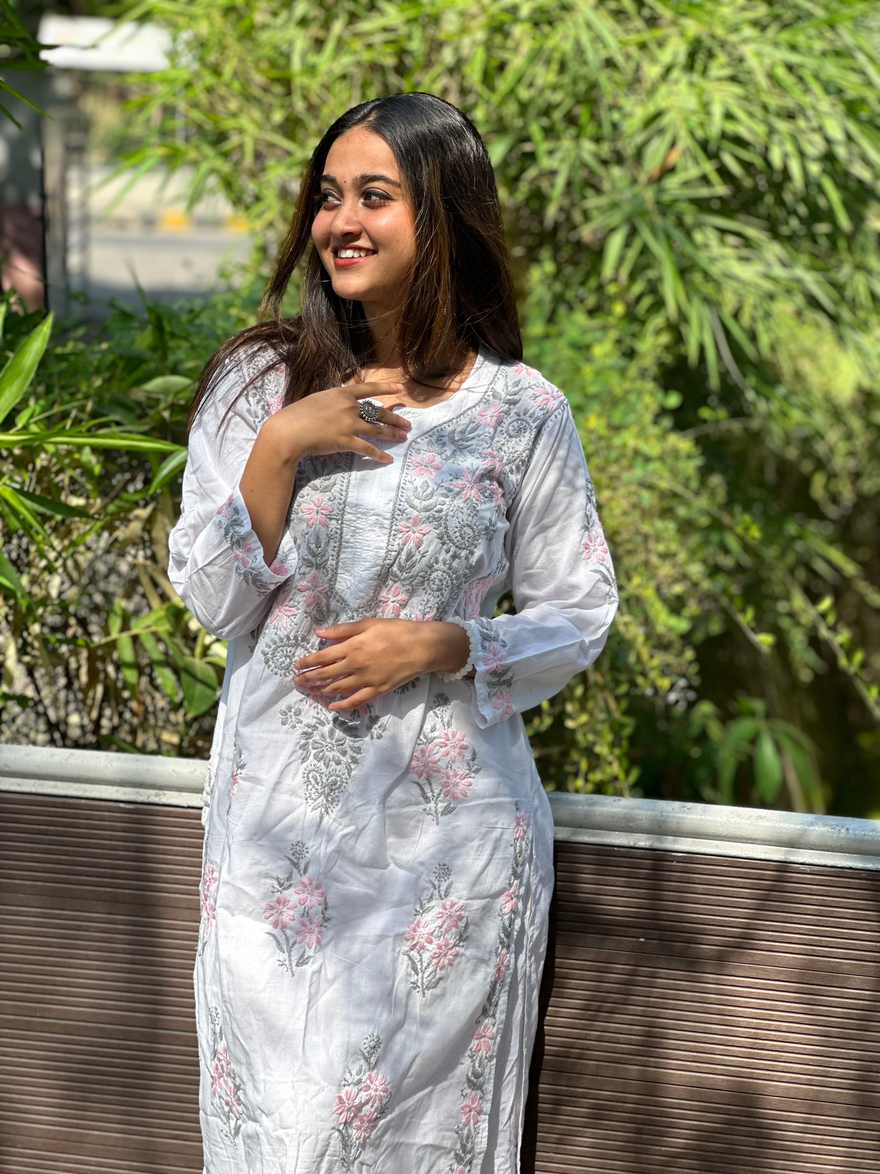 Sehar Handcrafted Mul Straight Chikankari Kurti