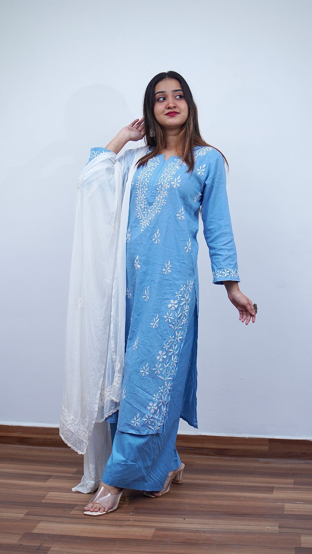 Navratri Special Combo: Chikankari Kurti + Plazo + Dupatta + Oxidize Earring