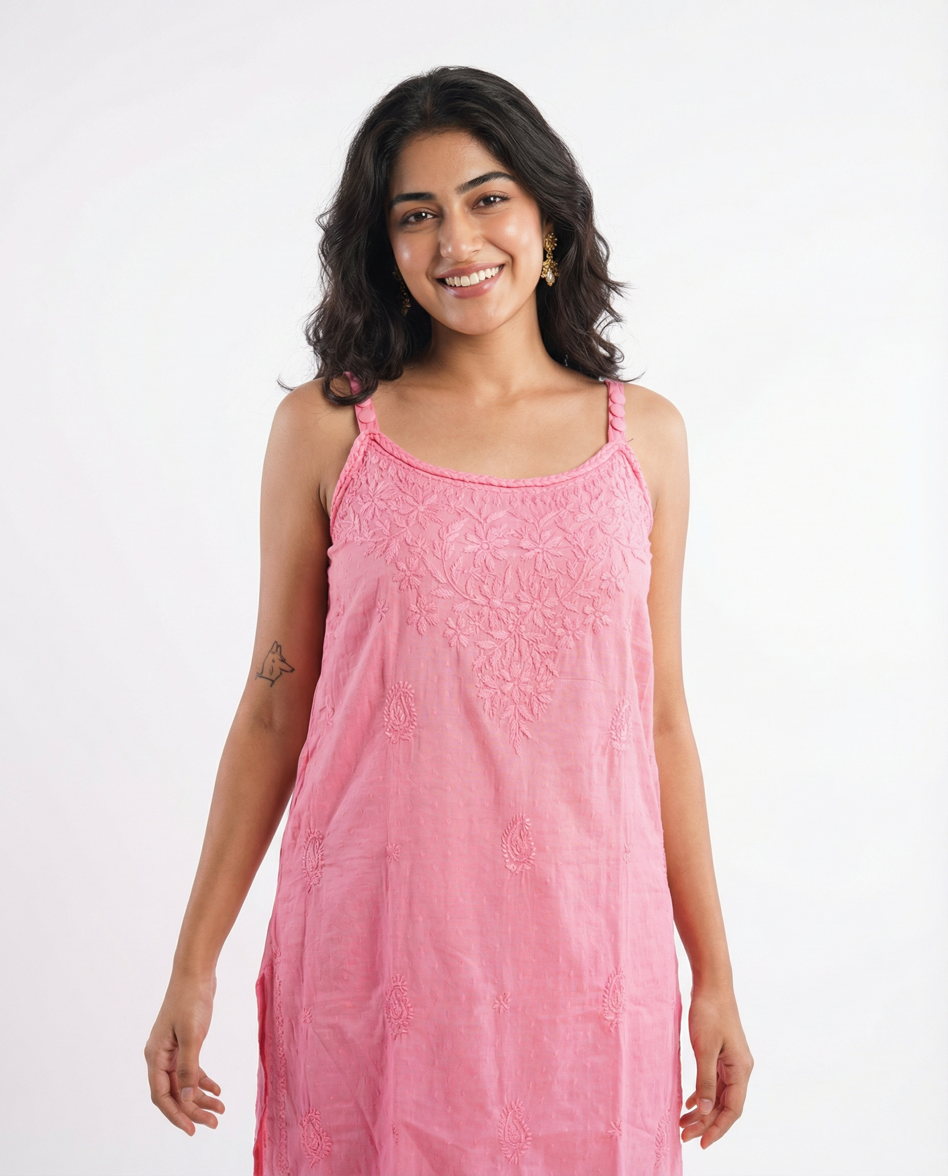 RAHA Dobby Cotton Noodle Straps Straight Kurta Set