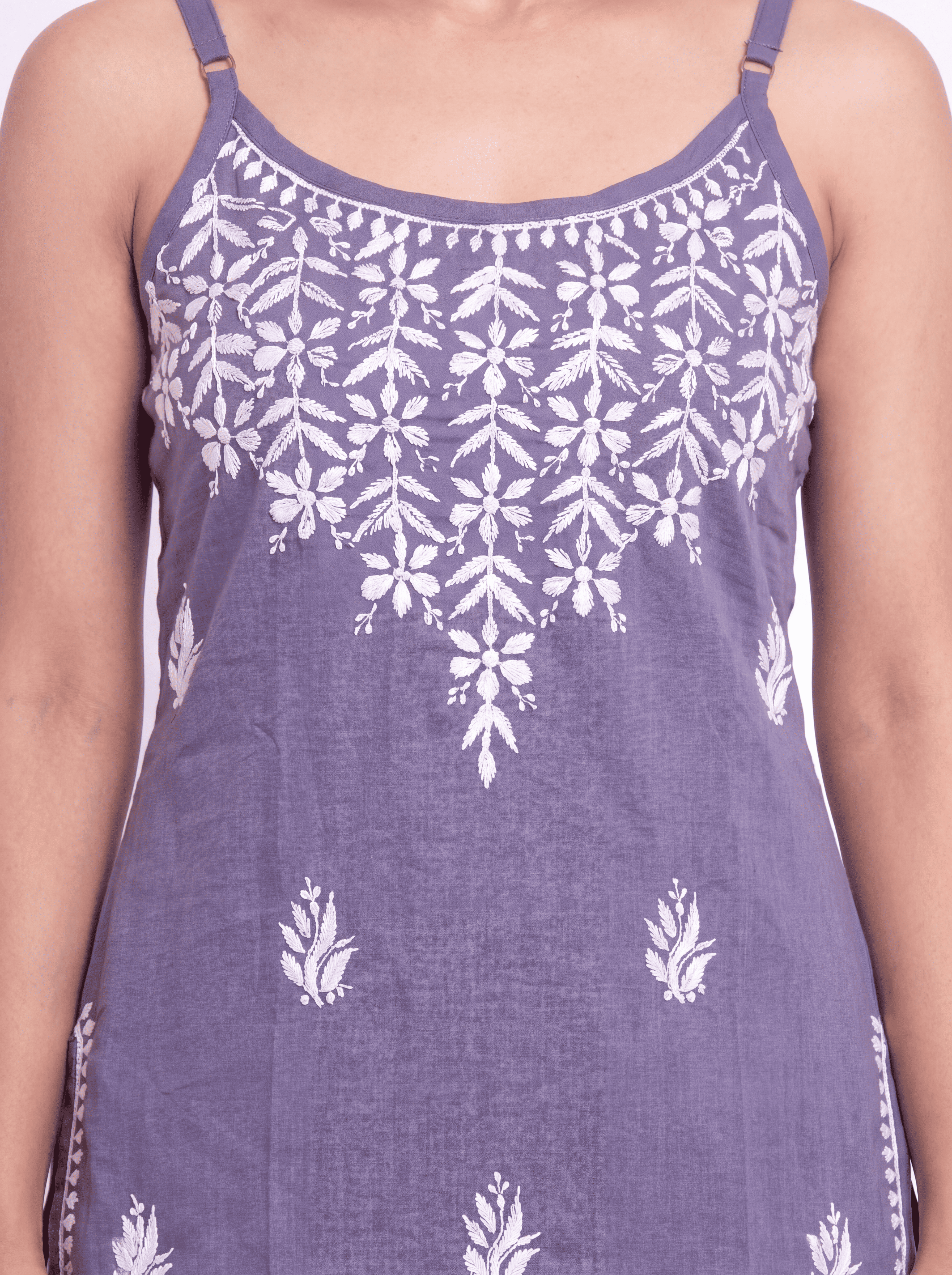 AAVYA Rayon Noodels strap Chikankari Kurti