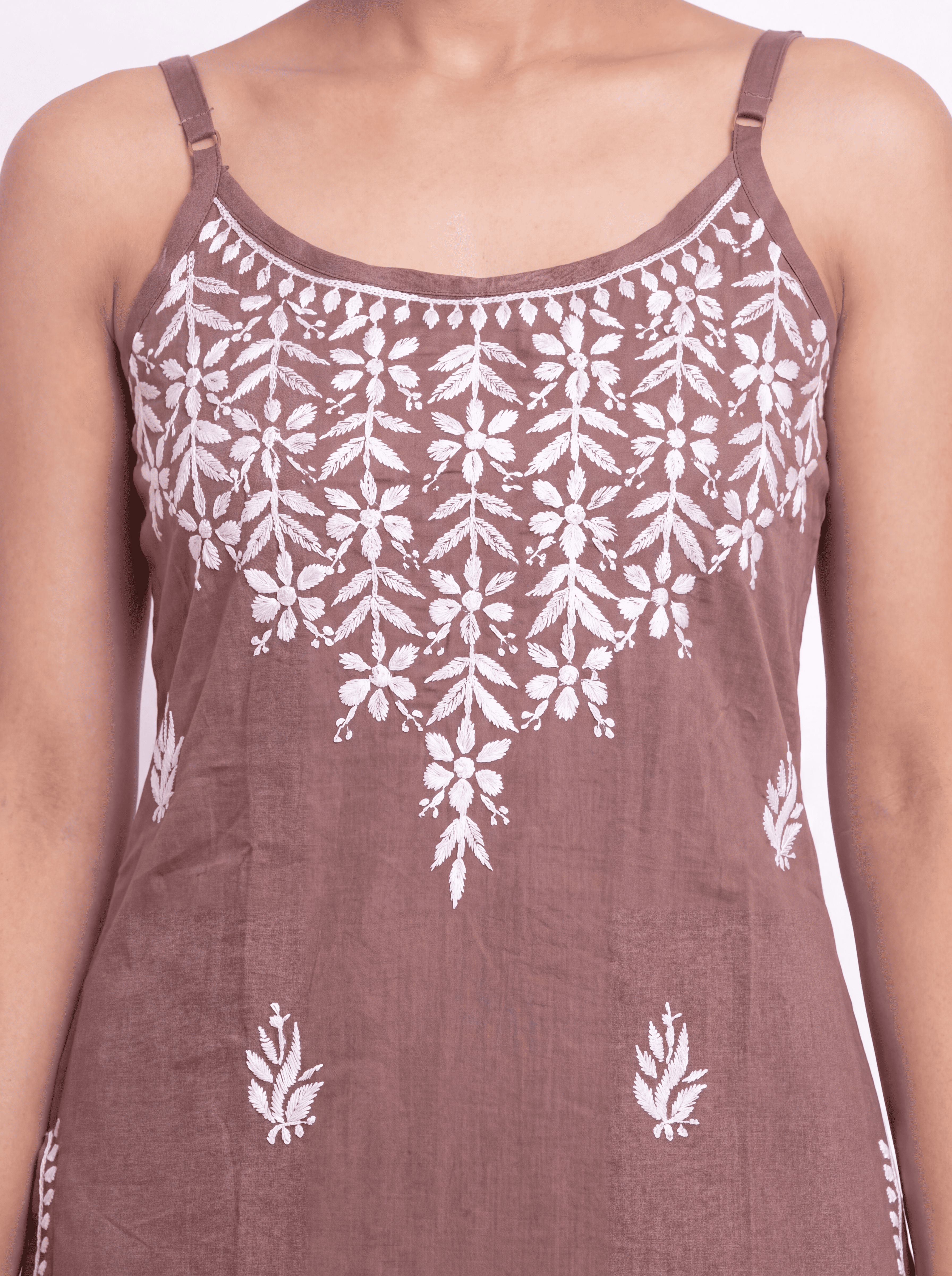 AAVYA Rayon Noodels strap Chikankari Kurti