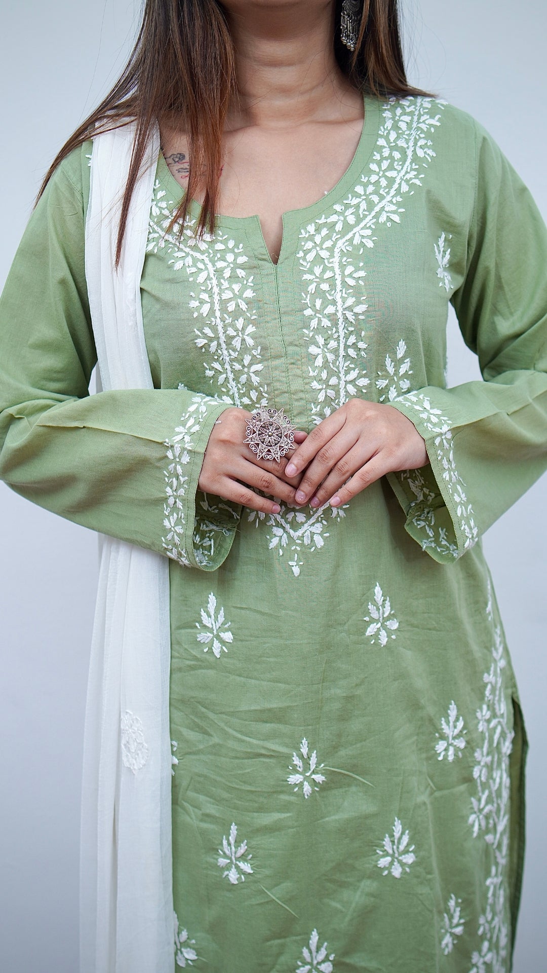 Navratri Special Combo: Chikankari Kurti + Plazo + Dupatta + Oxidize Earring