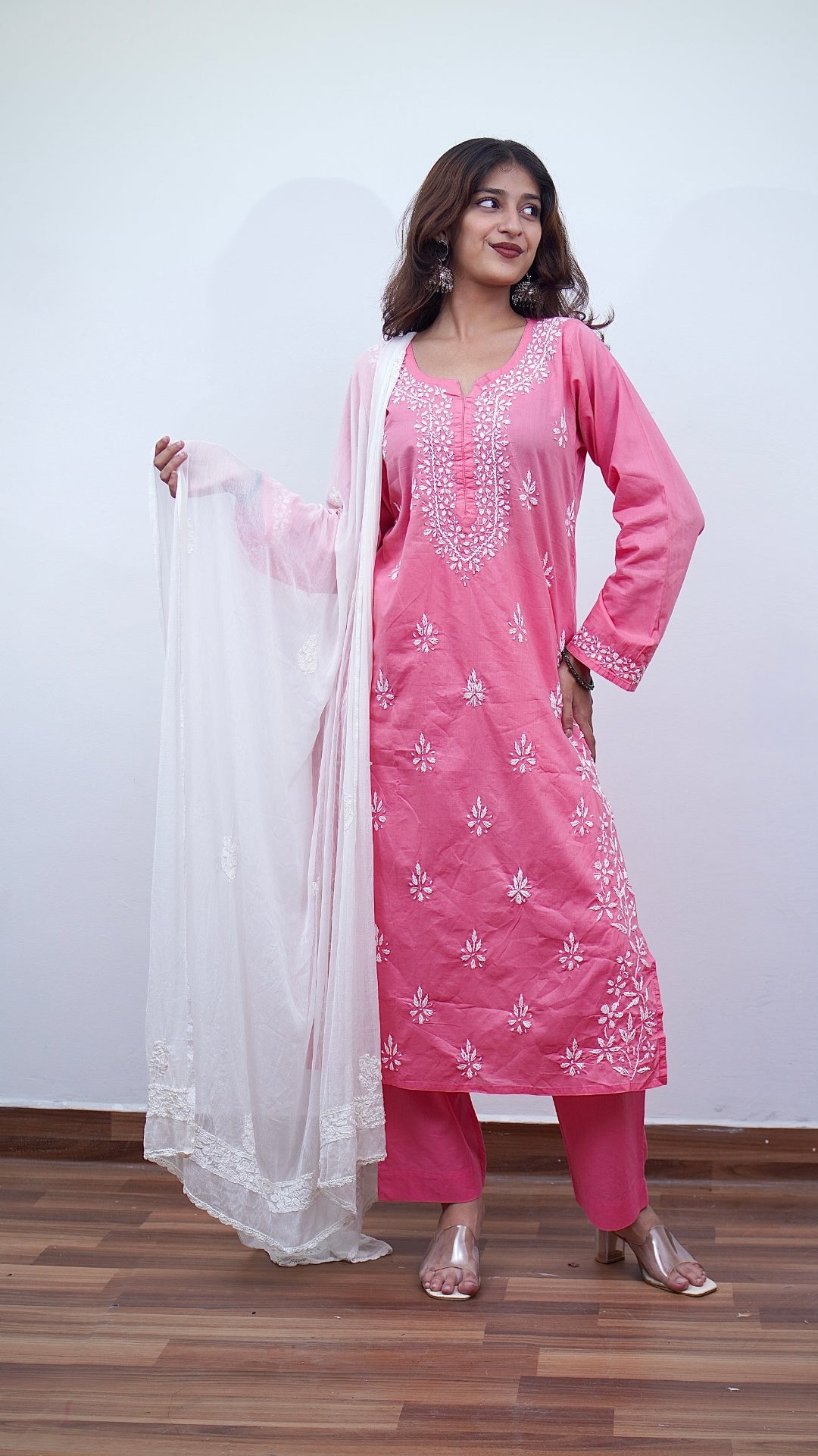 Navratri Special Combo: Chikankari Kurti + Plazo + Dupatta + Oxidize Earring