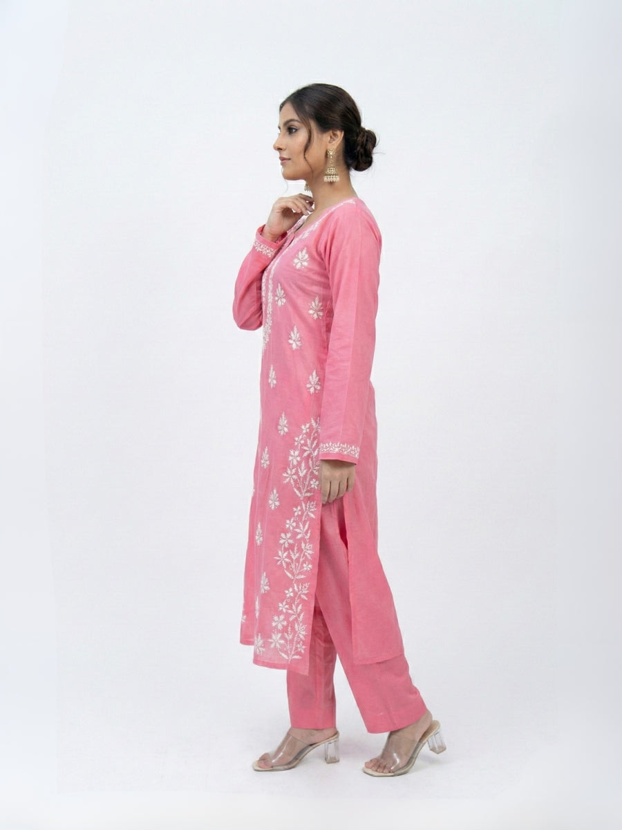 Chikankari Kurti Set -KURTI + MATCHING PANTS + OXIDIZE EARRING