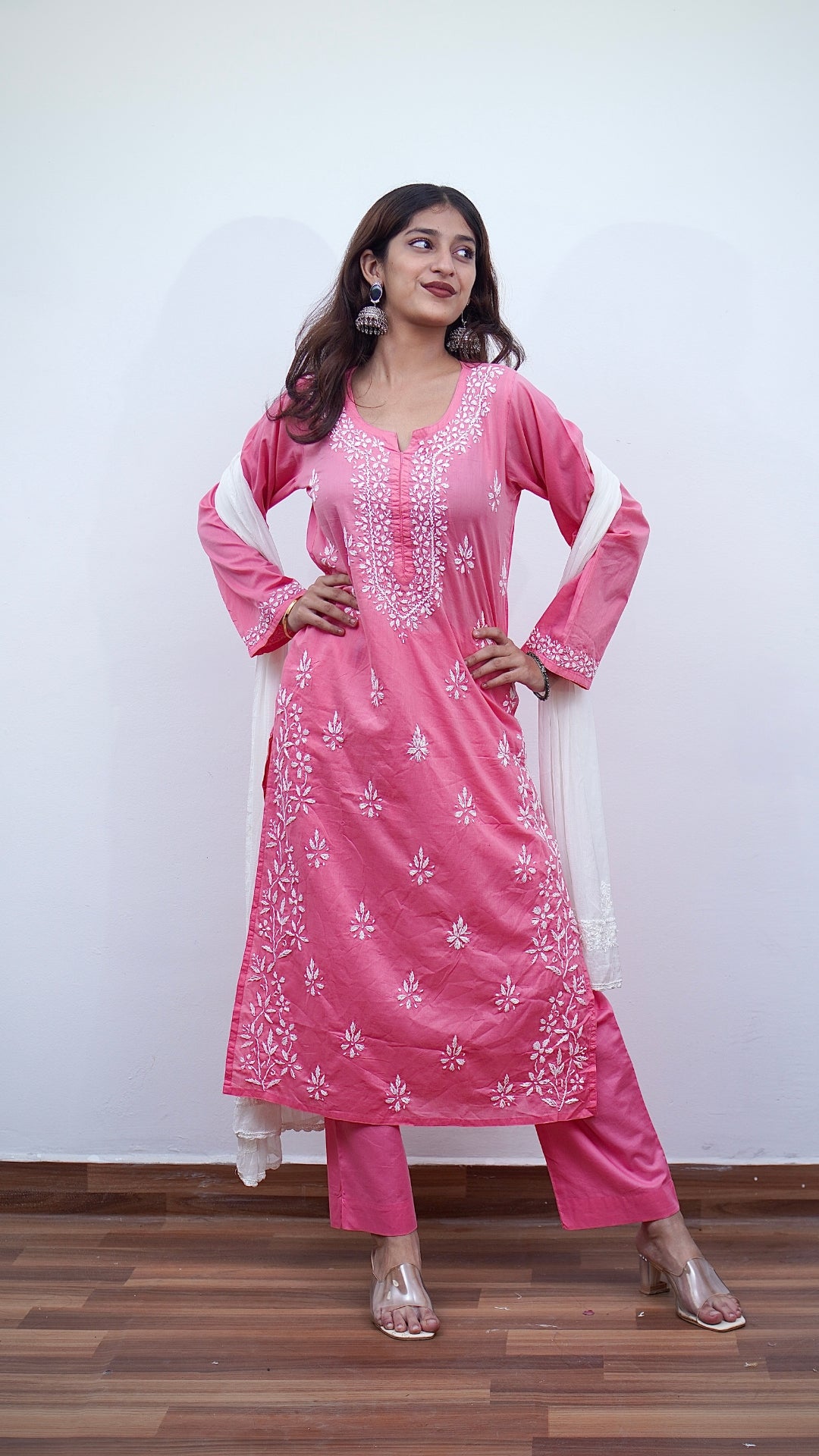 Navratri Special Combo: Chikankari Kurti + Plazo + Dupatta + Oxidize Earring