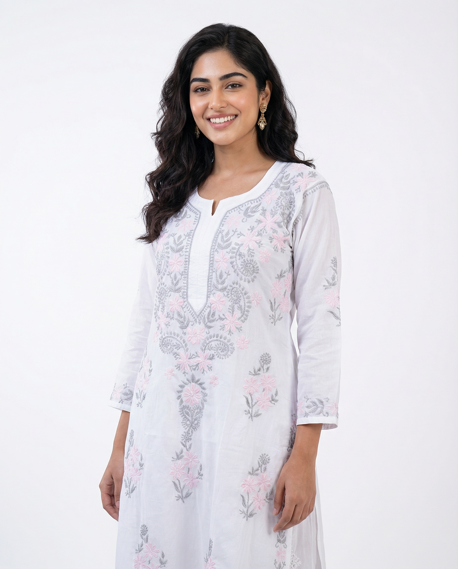 Sehar Handcrafted Mul Straight Chikankari Kurti