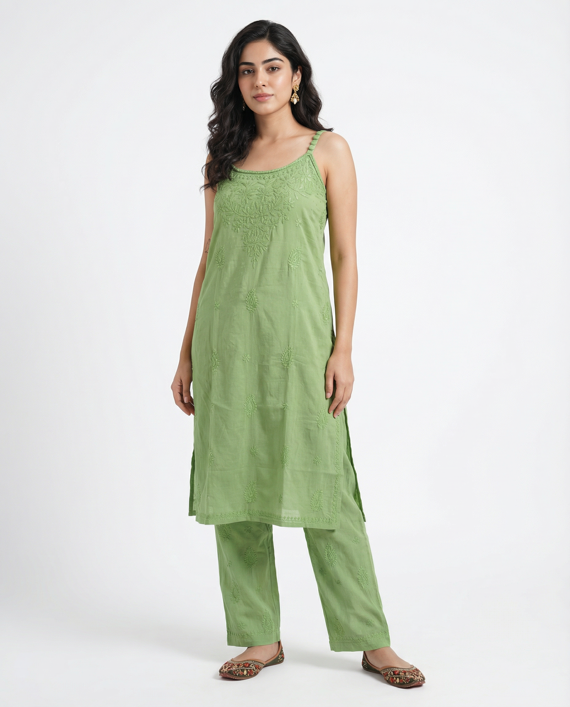 RAHA Dobby Cotton Noodle Straps Straight Kurta Set