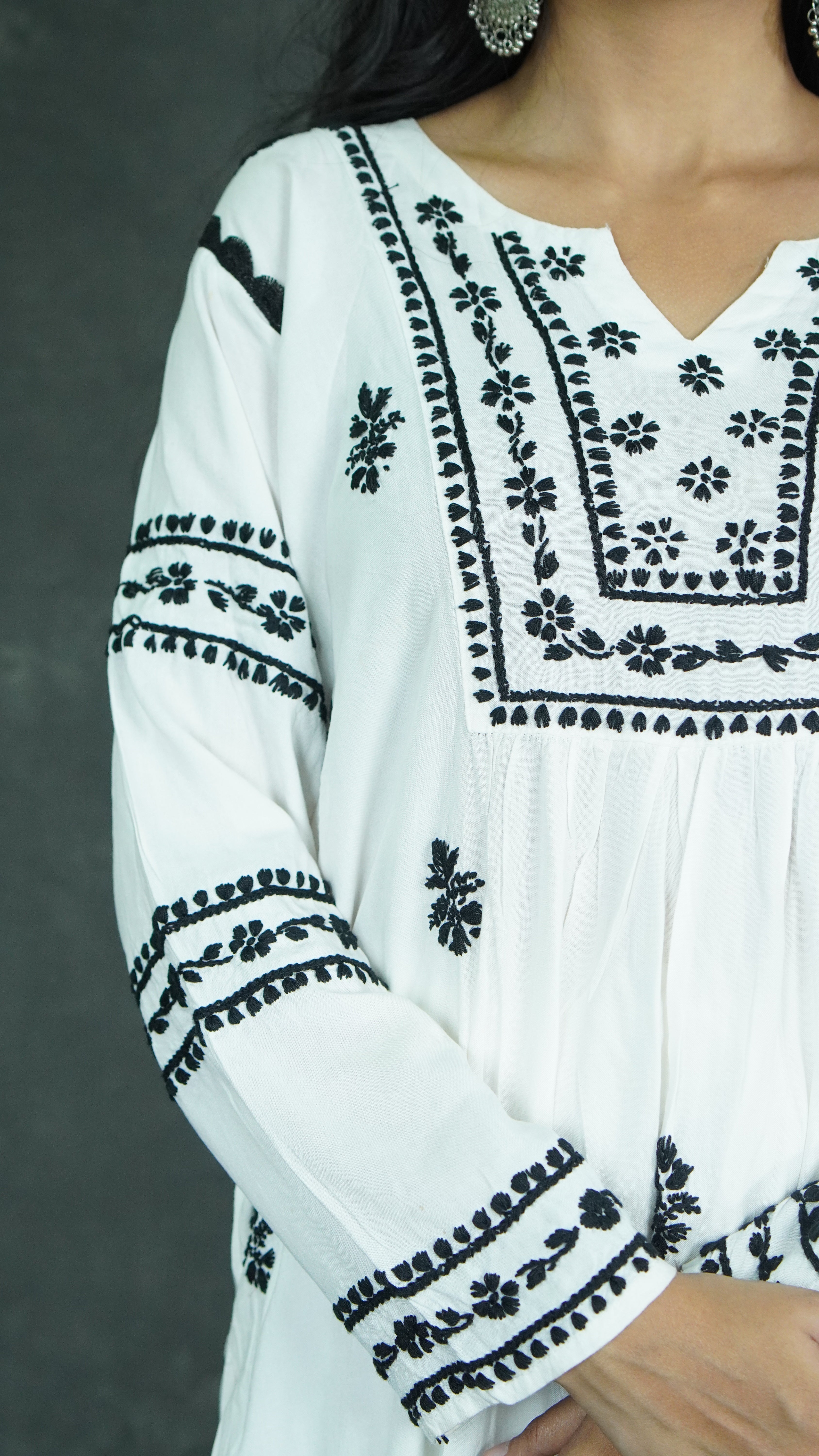 Black & White Rayon Handcrafted Chikankari Kurti