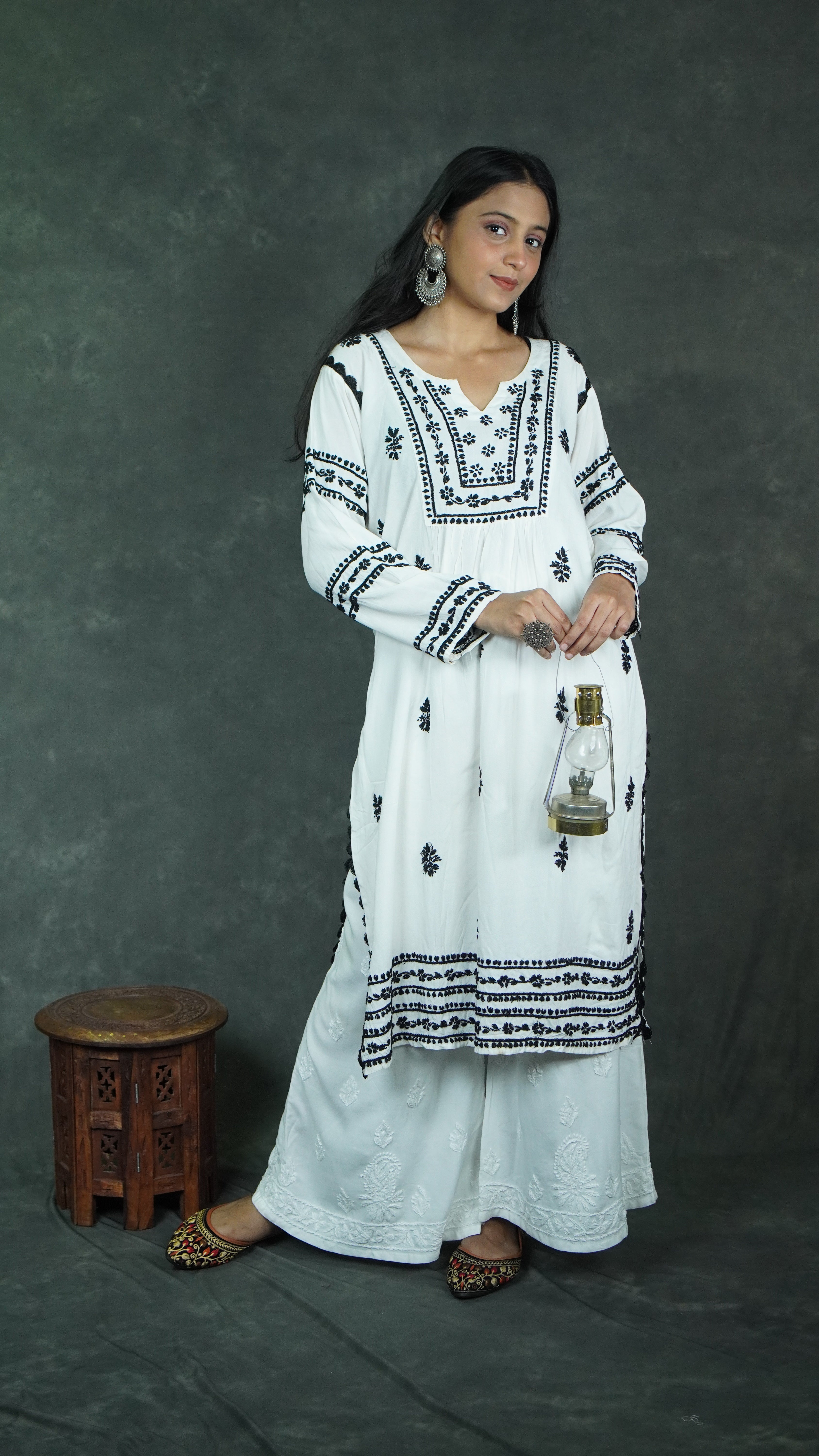 Black & White Rayon Handcrafted Chikankari Kurti