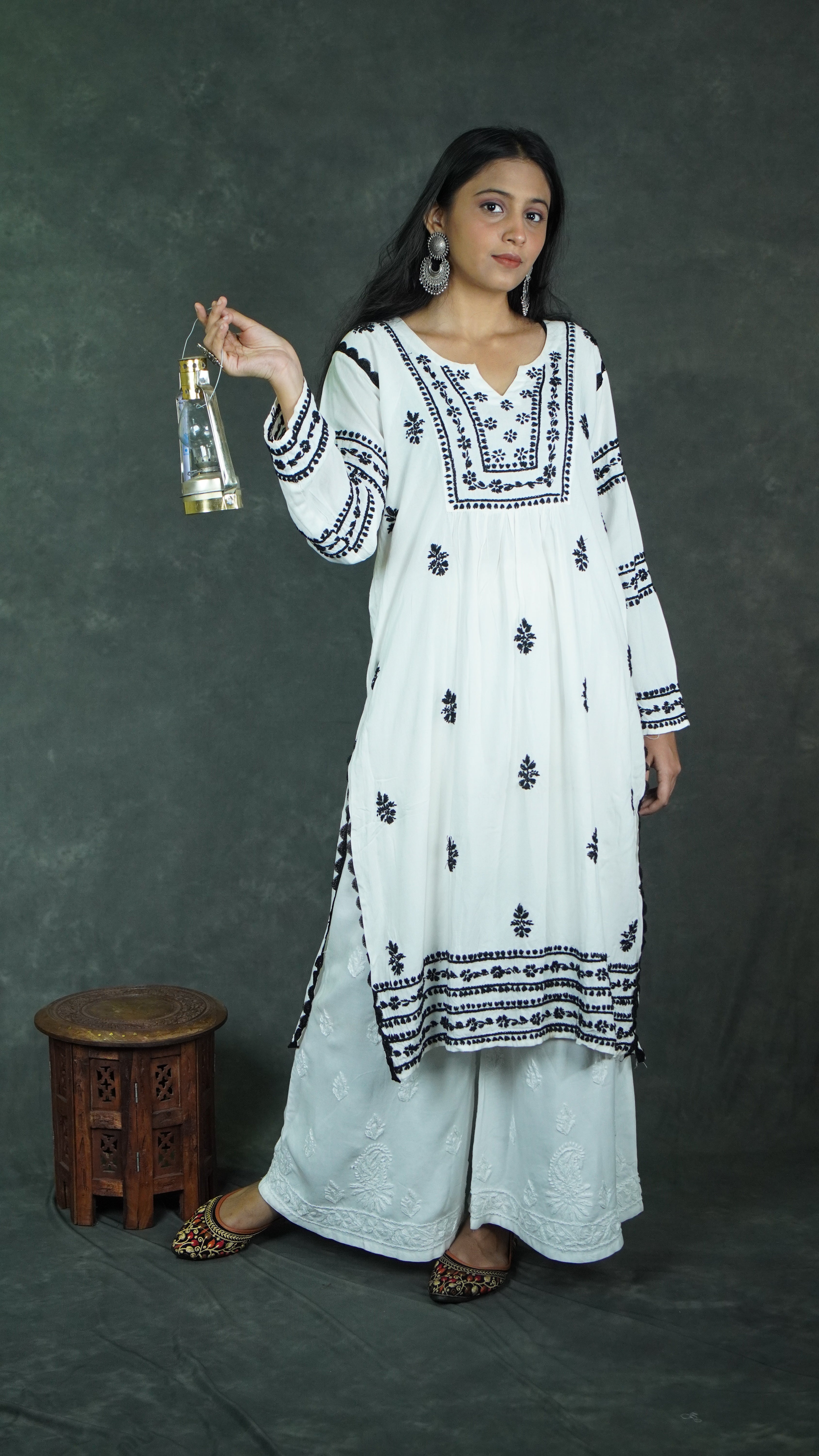 Black & White Rayon Handcrafted Chikankari Kurti