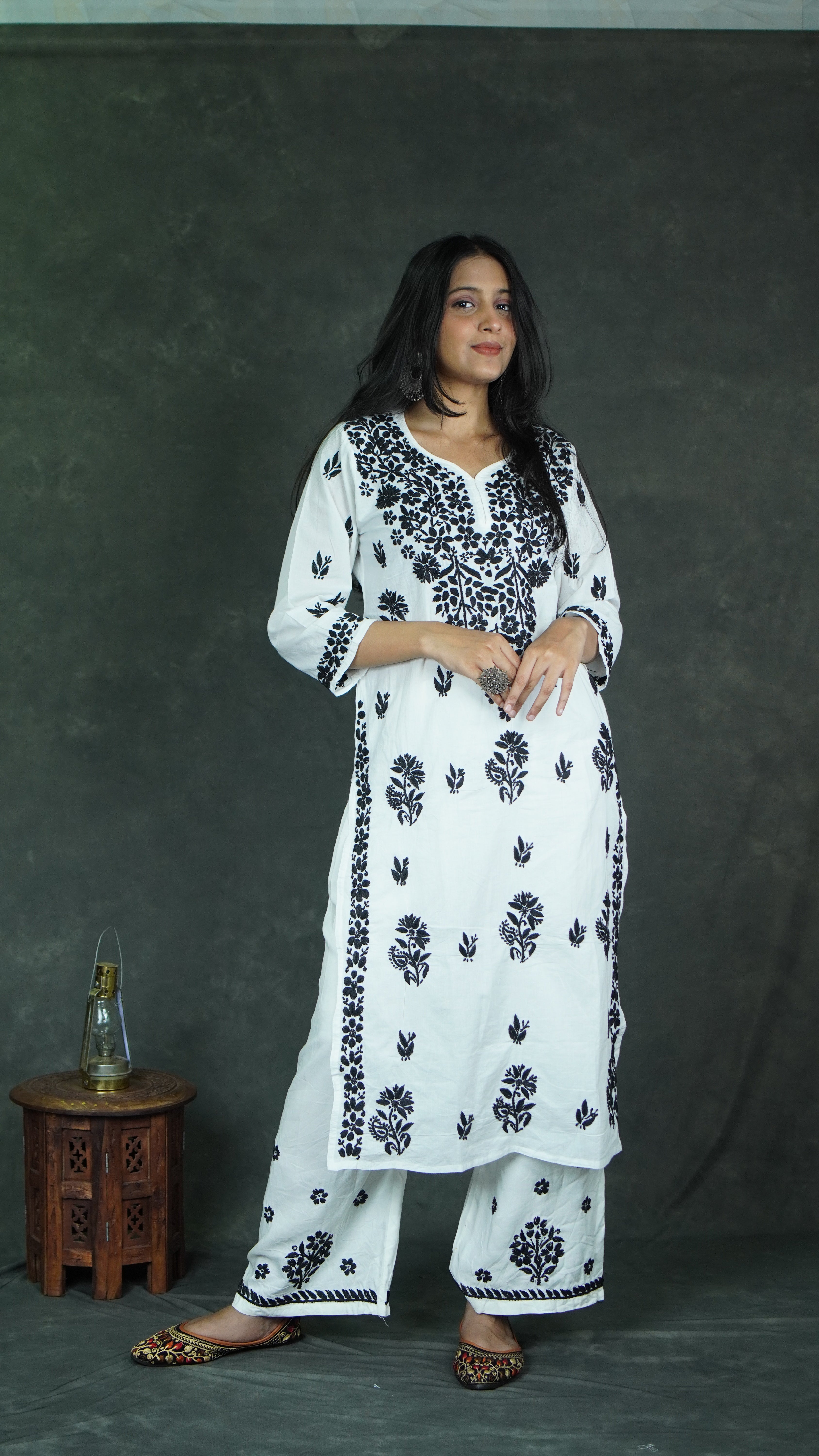 Shibra Cotton Kurti & Pant Chikankari Set