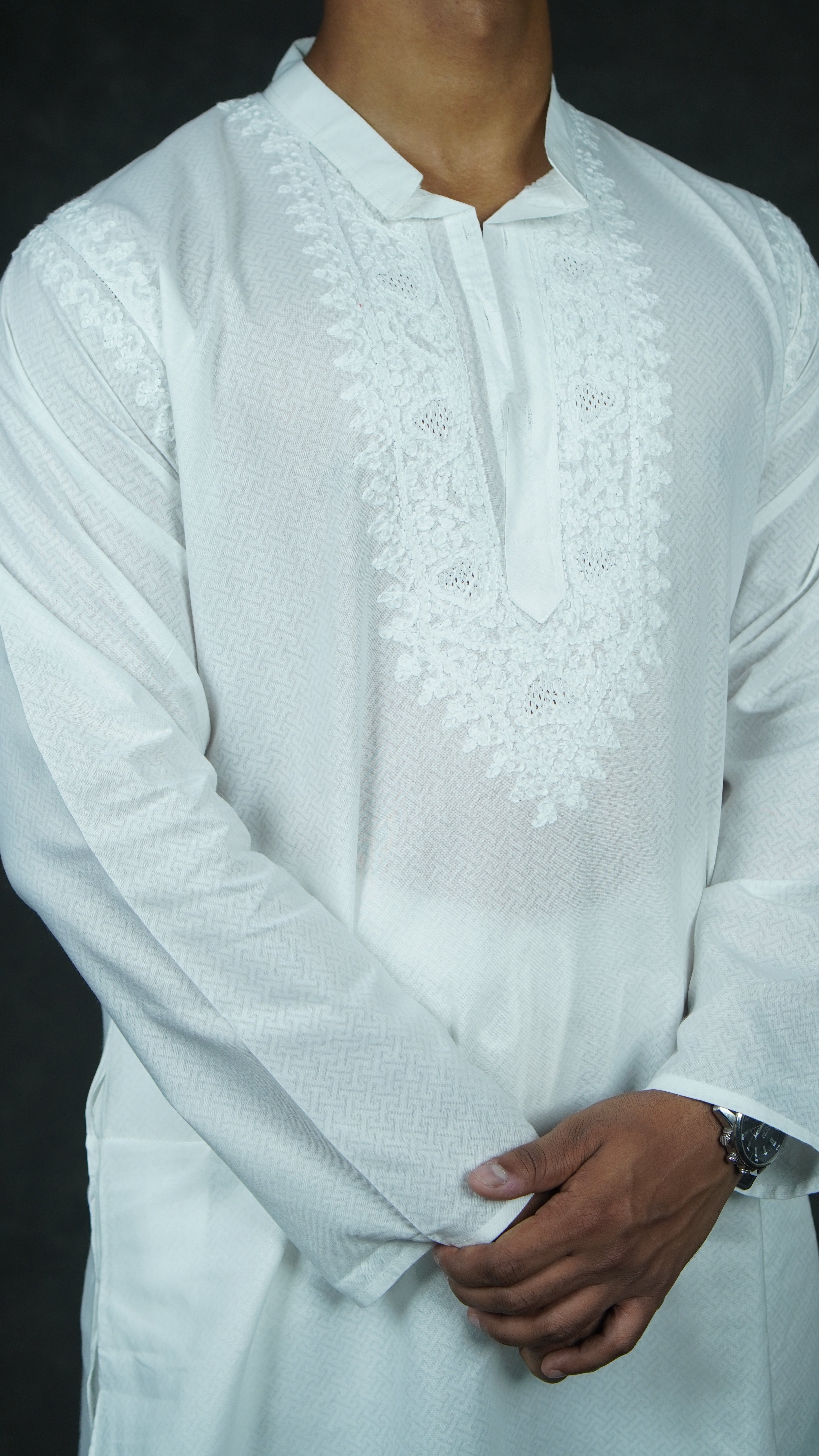 Men’s White Cotton Handcrafted Chikankari Kurta