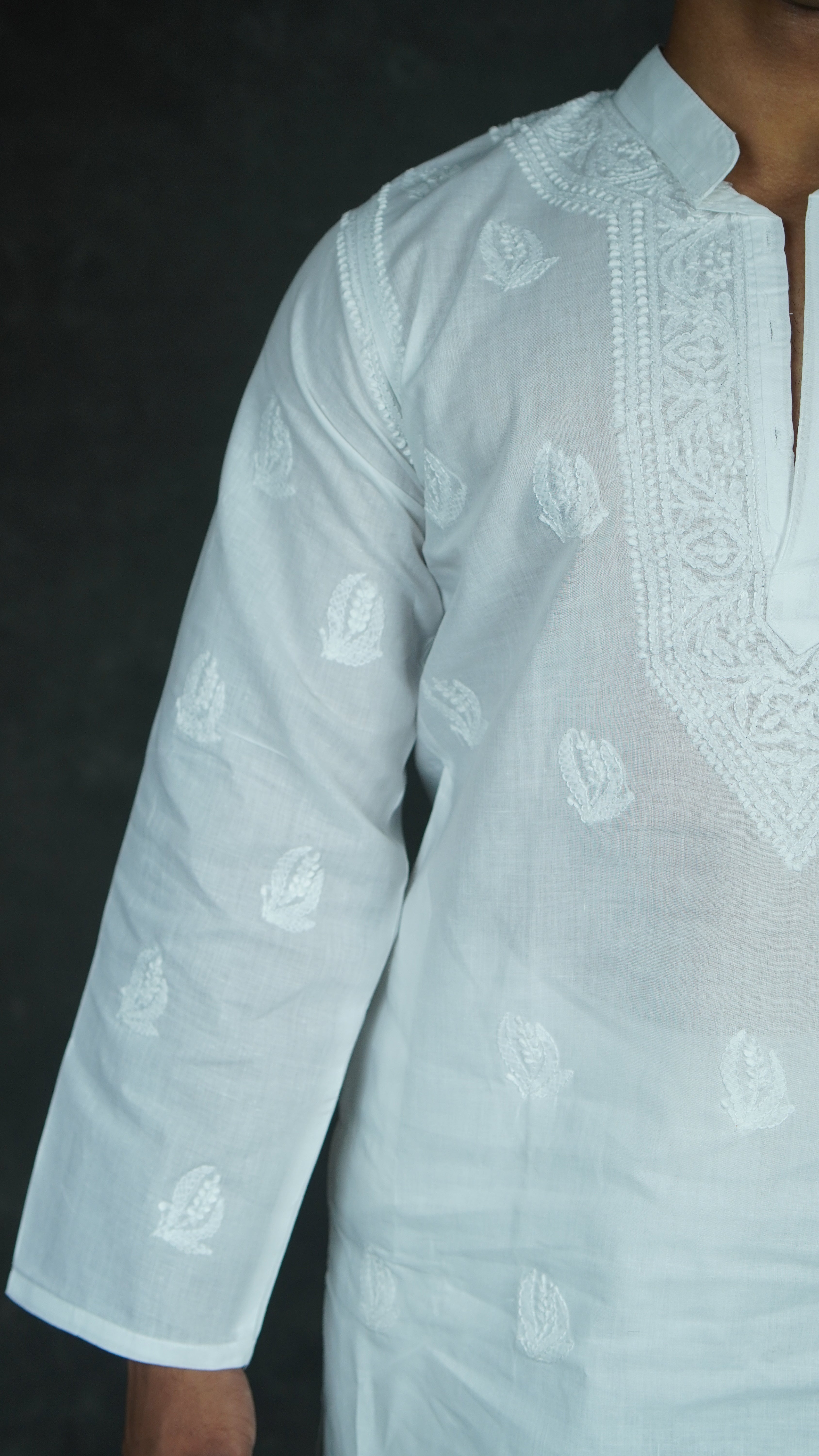 Men’s White Cotton Chikankari Kurta