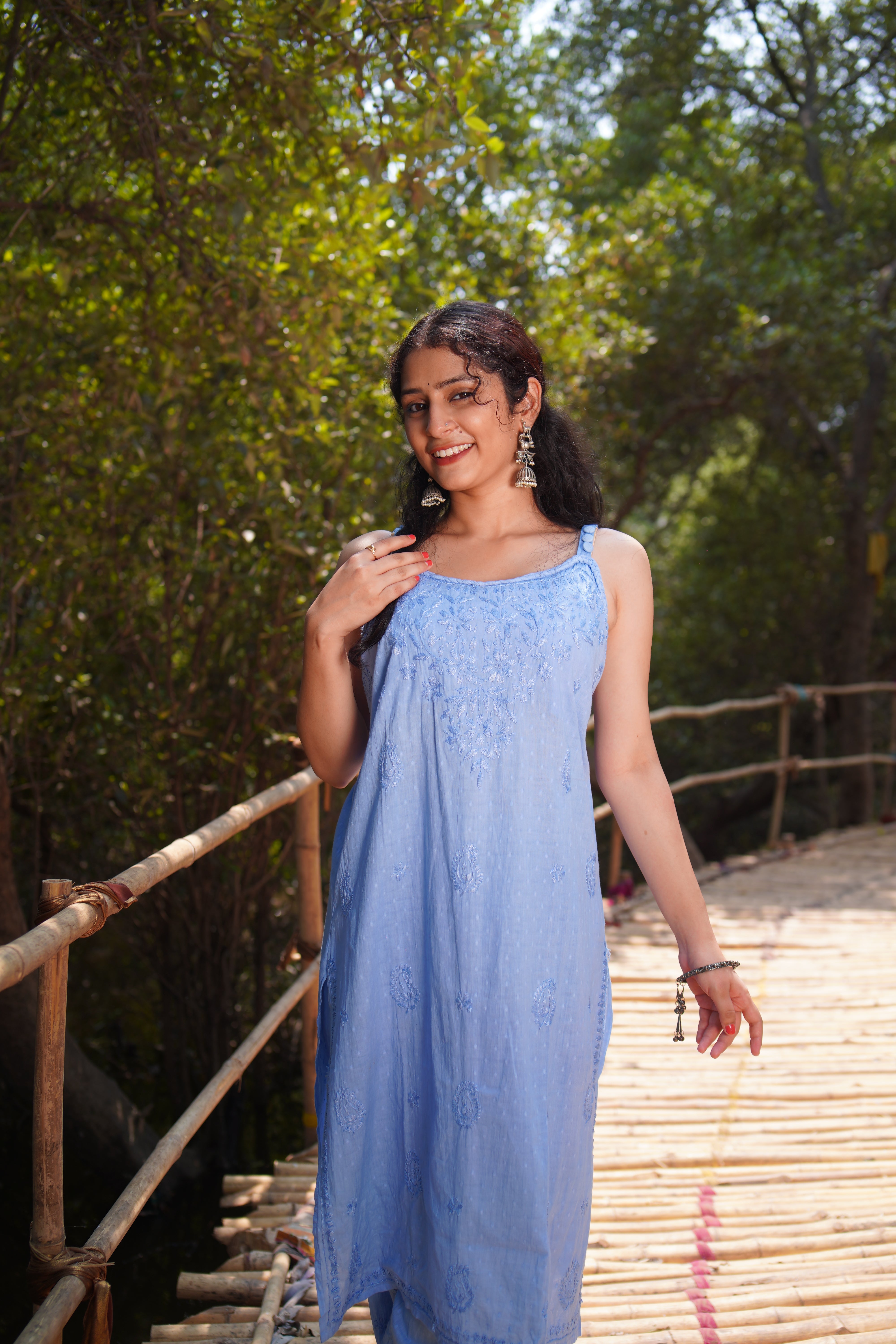 RAHA Dobby Cotton Noodle Straps Straight Kurta Set