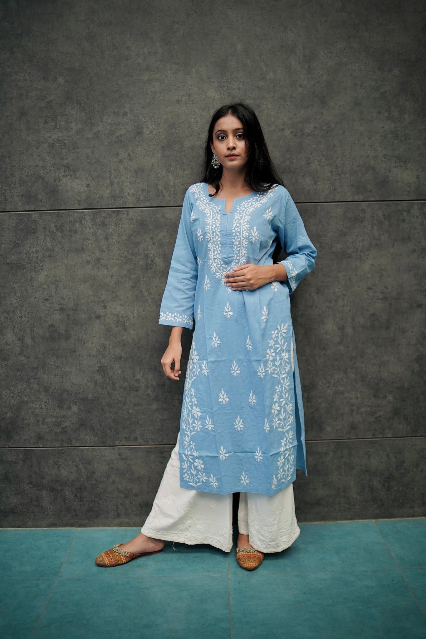 Sara powder blue Cotton Chinkankari Kurti