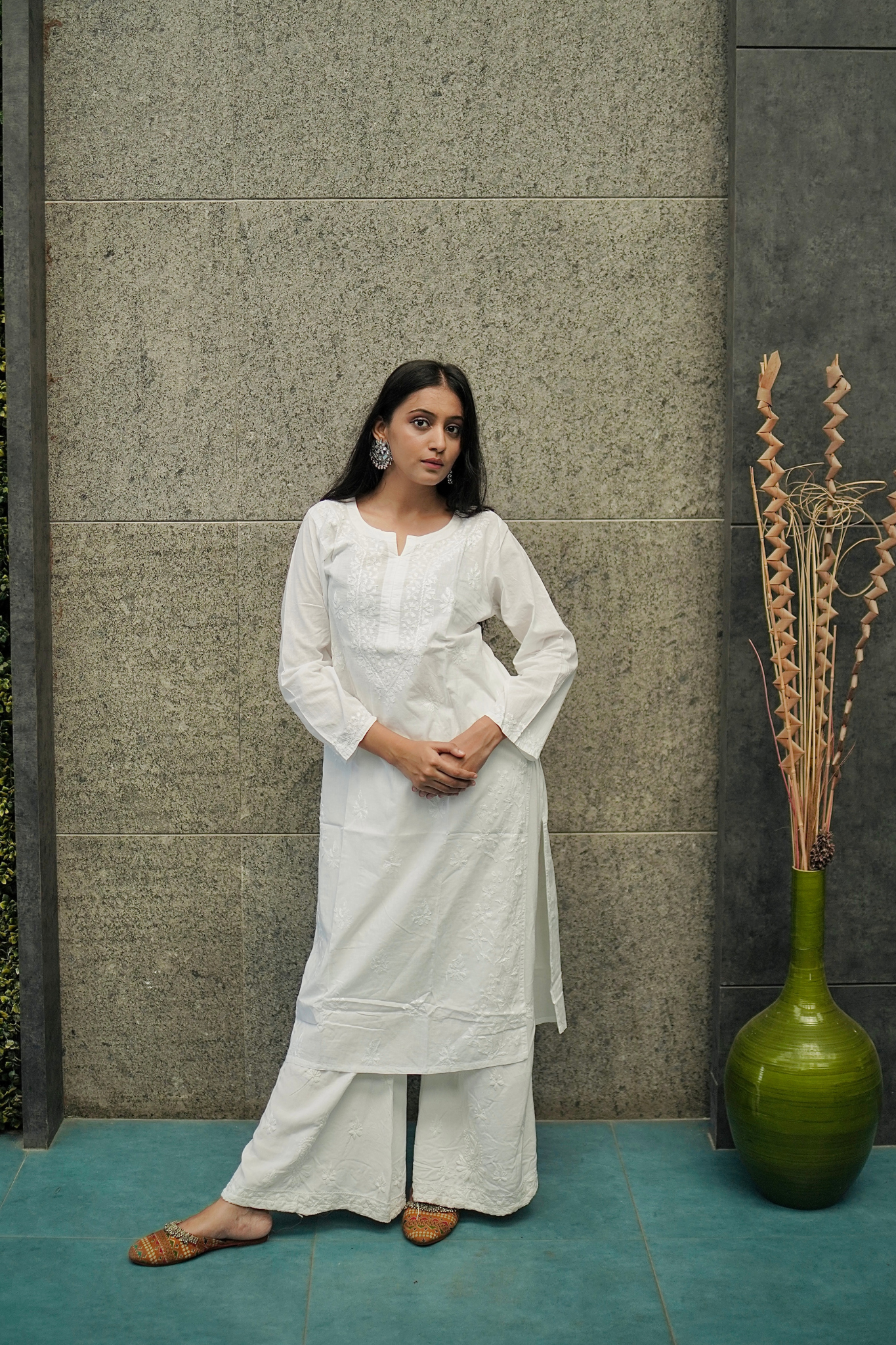 Sara Premium Cotton White Chikankari Kurti