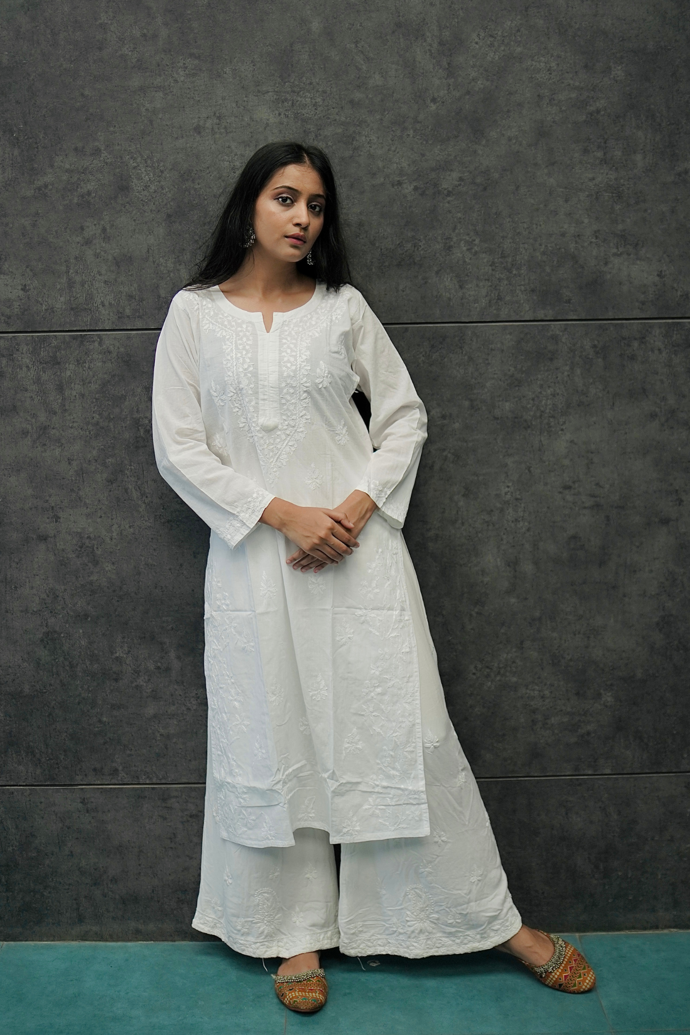 Sara Premium Cotton White Chikankari Kurti