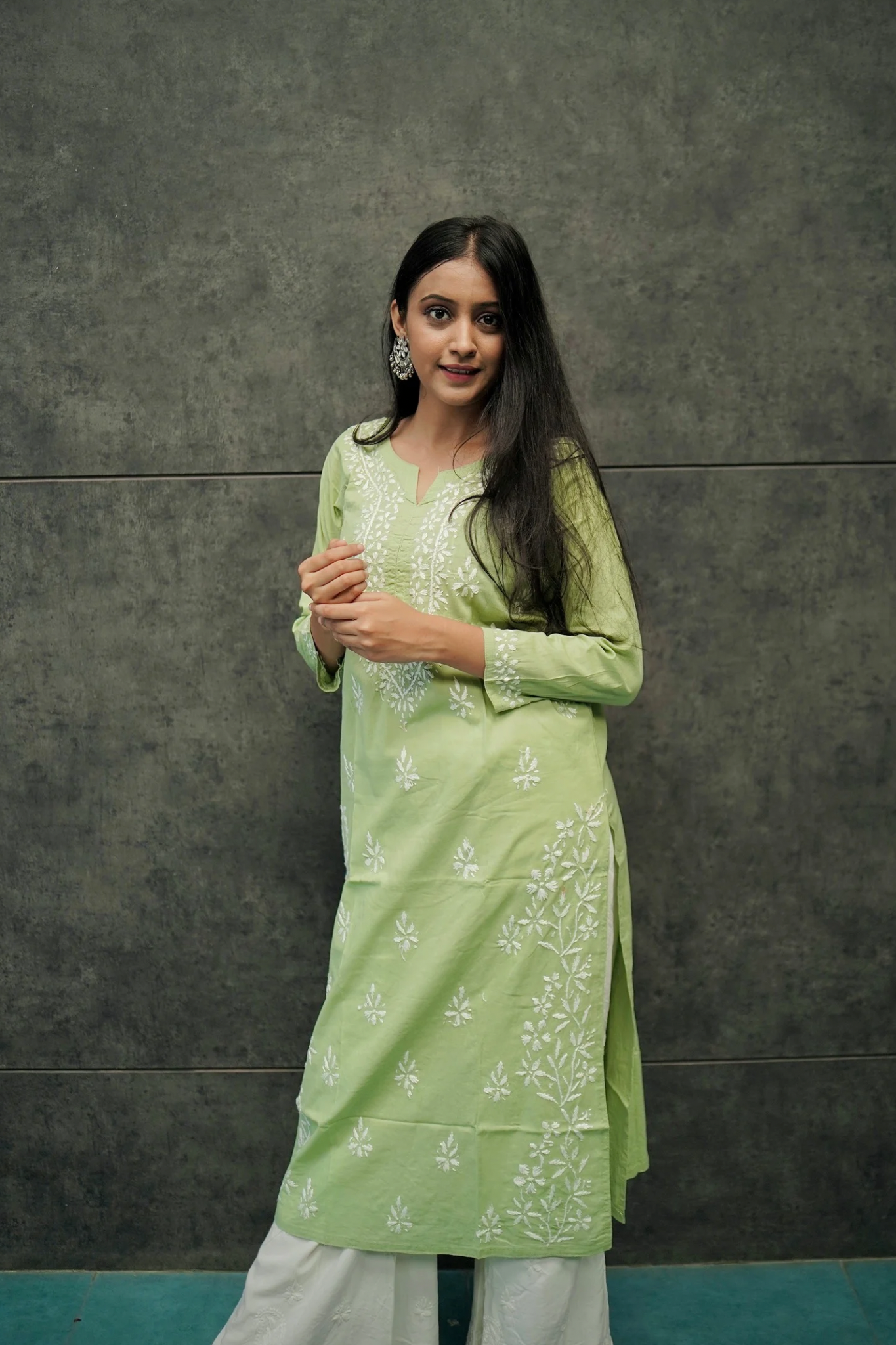 Sara Pista green Cotton Chinkankari Kurti