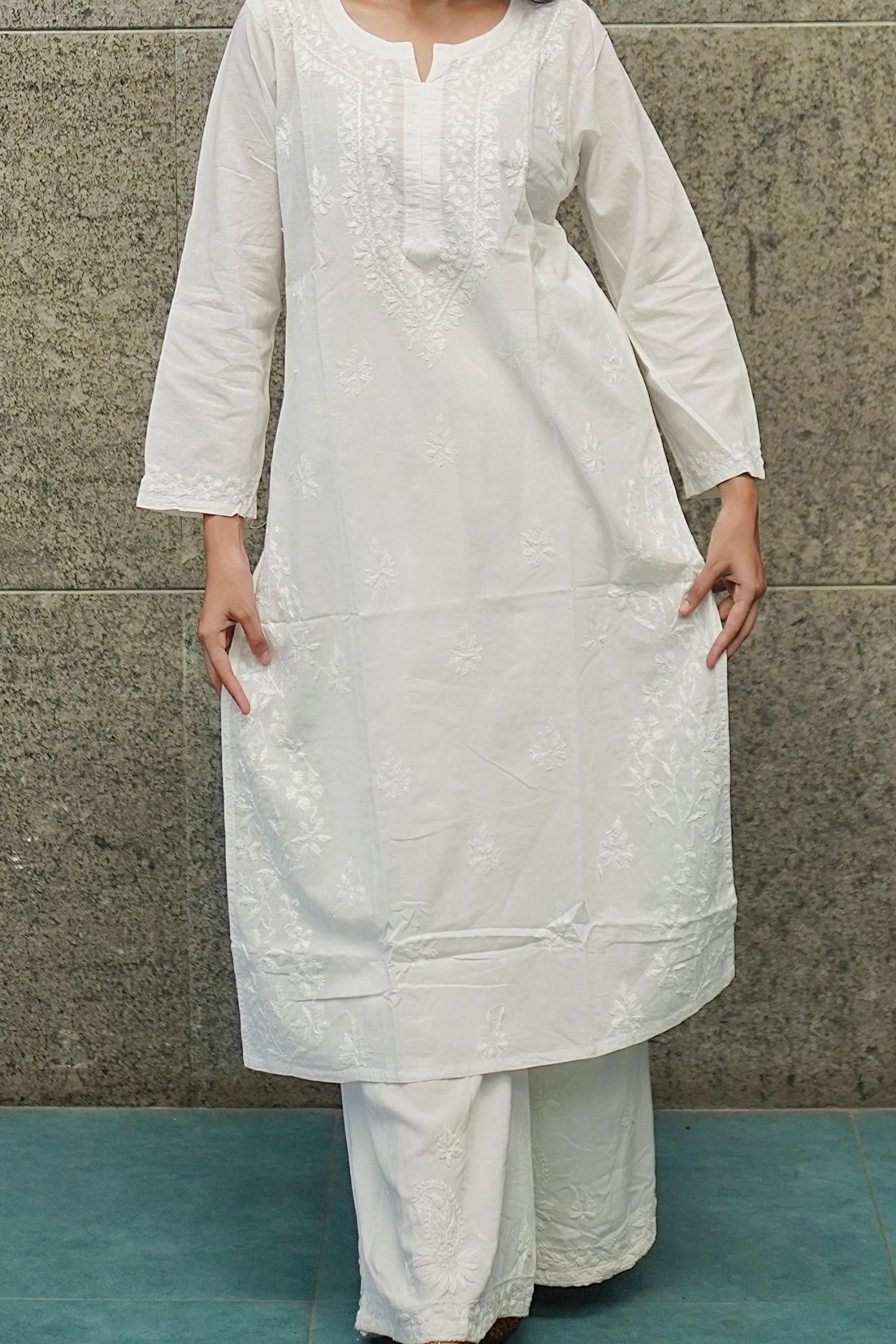 Sara Premium Cotton White Chikankari Kurti