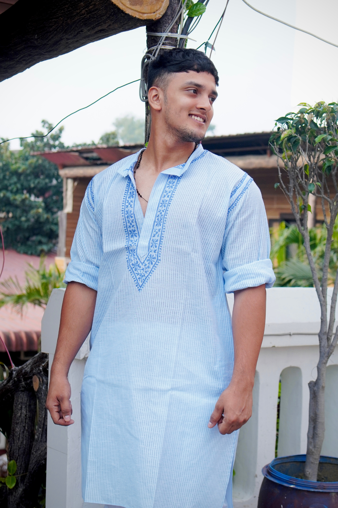 Men's Lucknowi Hand Embroidered Cotton Chikankari Kurta