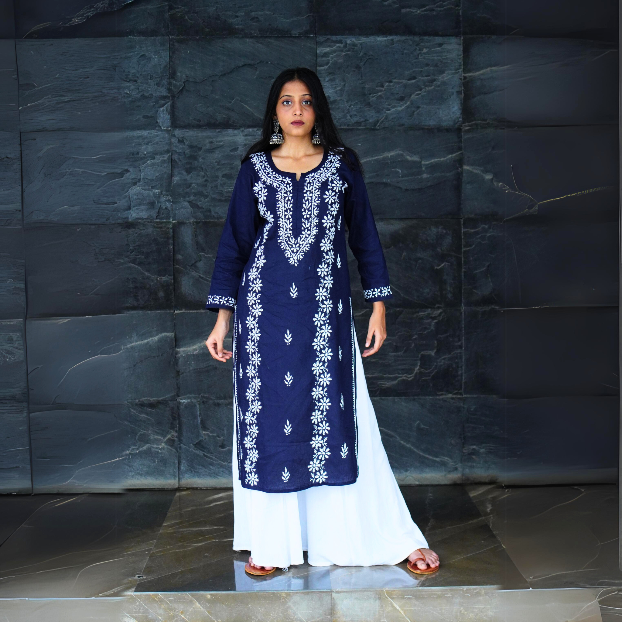 Fiza Handcrafted Straight Chikankari Kurti + Fiza Handcrafted Straight Chikankari Kurti