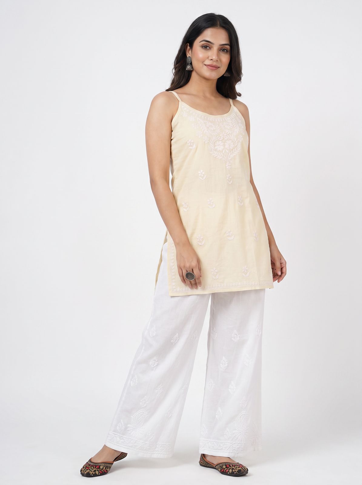 MYRA Rayon Noodels strap Chikankari Kurti