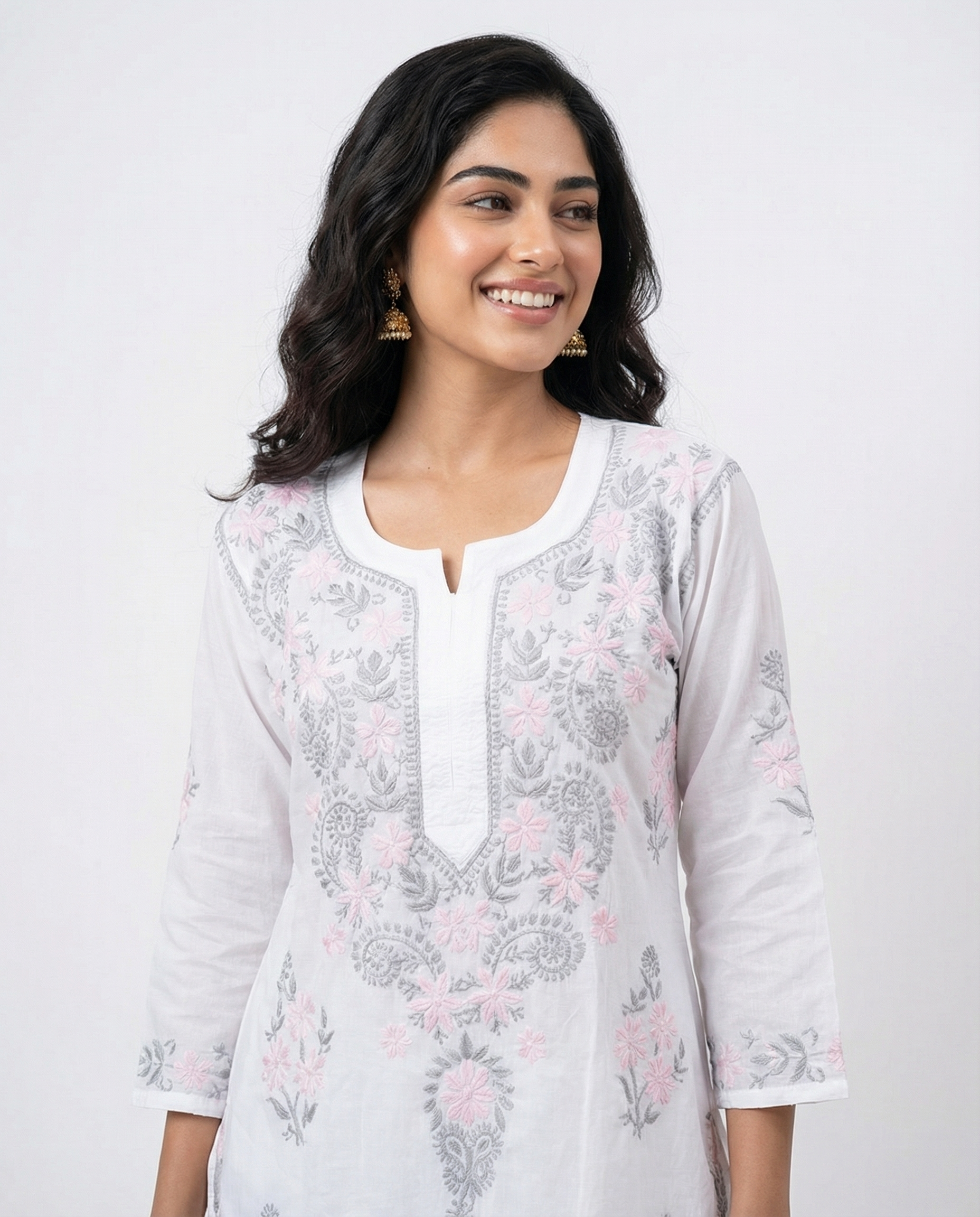Sehar Handcrafted Mul Straight Chikankari Kurti
