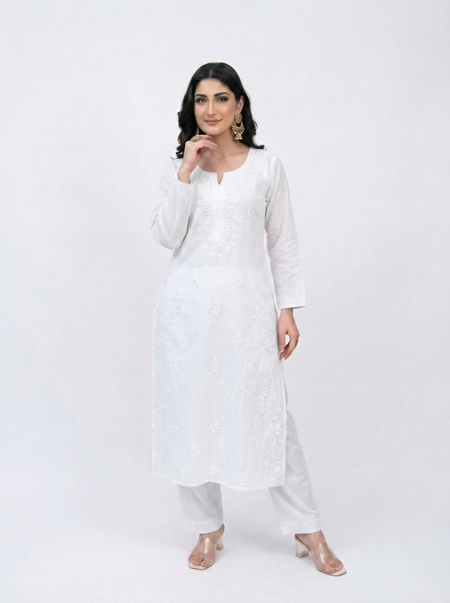 Premium White Chikankari Kurti set