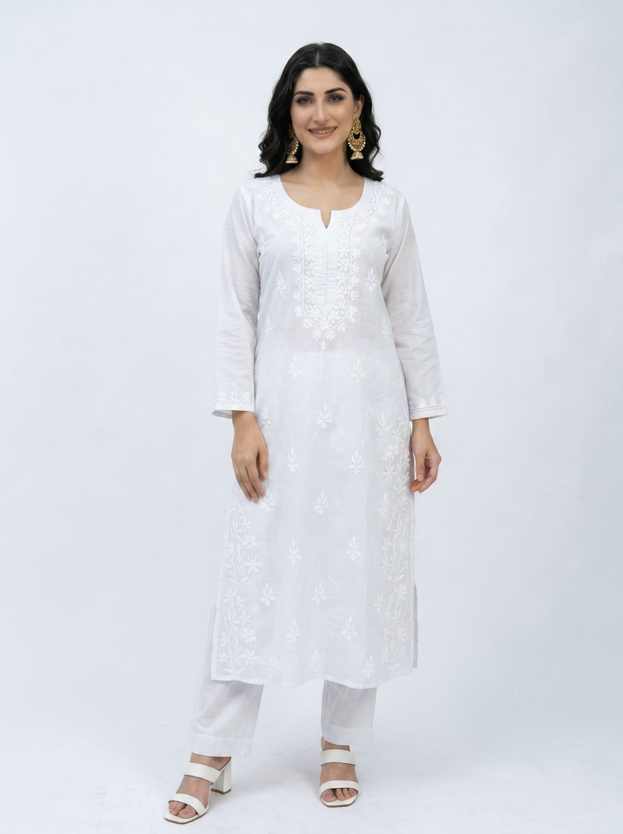 Premium White Chikankari Kurti set